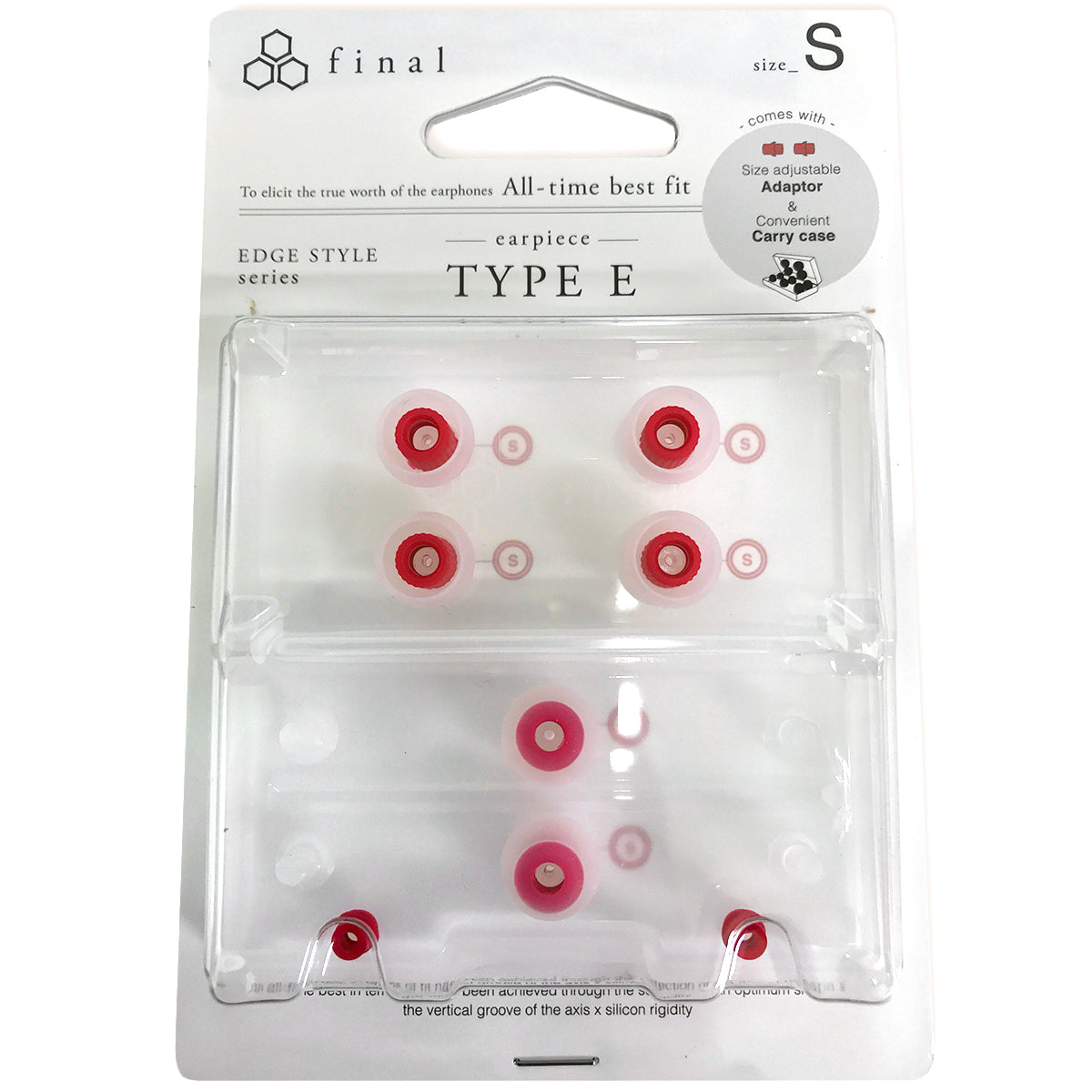 Final Audio Clear/Red Silicone Type E Earbud Tips Kit with Case & Nozzle Adapter - Perfect for Wireless Earbuds, Noise Isolation & Comfortable Fit