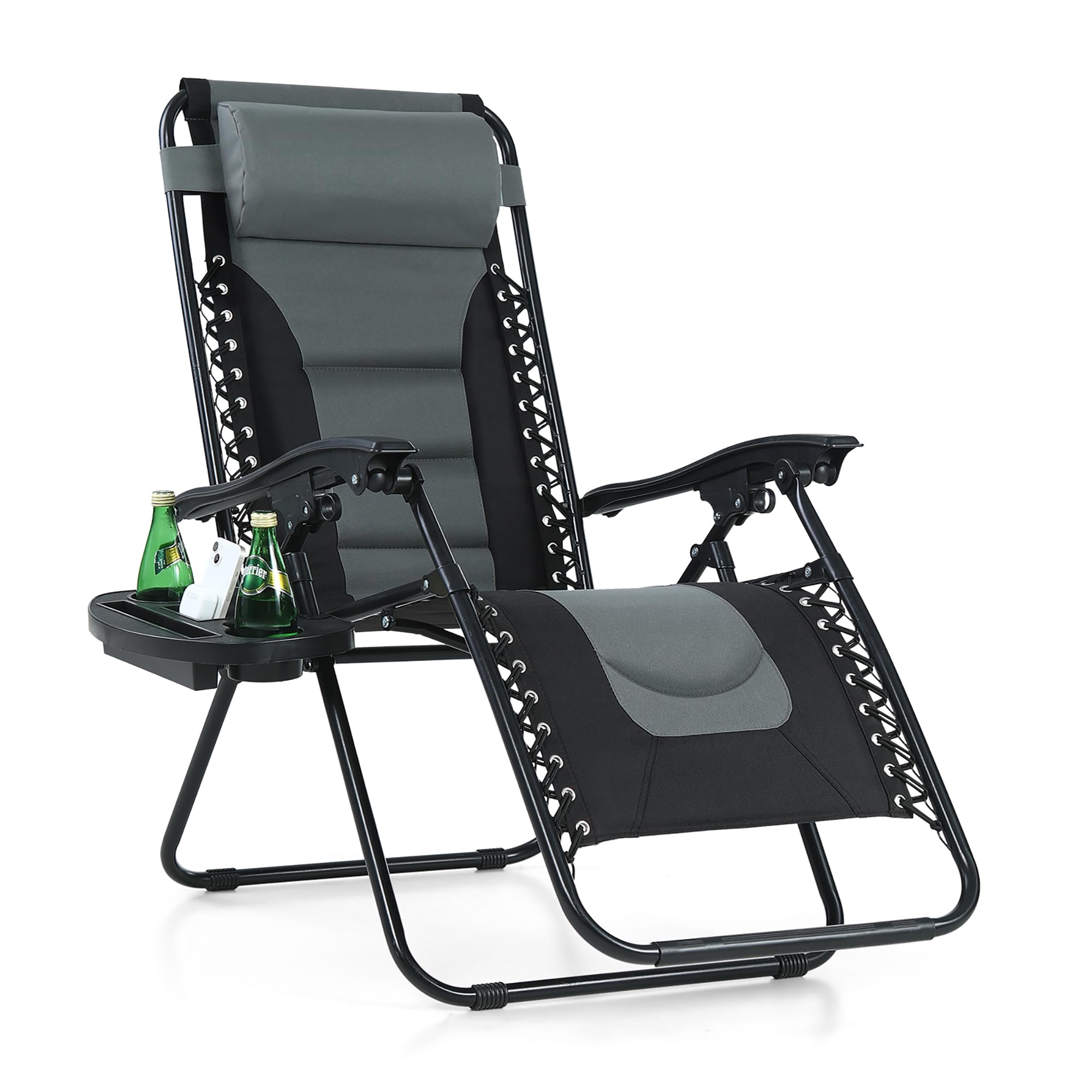 MAISON ARTS Zero Gravity Lounge Chair - Foldable Padded Patio Recliner with Pillow & Cup Holder - 350LBS Weight Capacity - Grey - Perfect for Poolside Relaxation, Backyard Lounging, Beach Camping & Outdoor Adventures