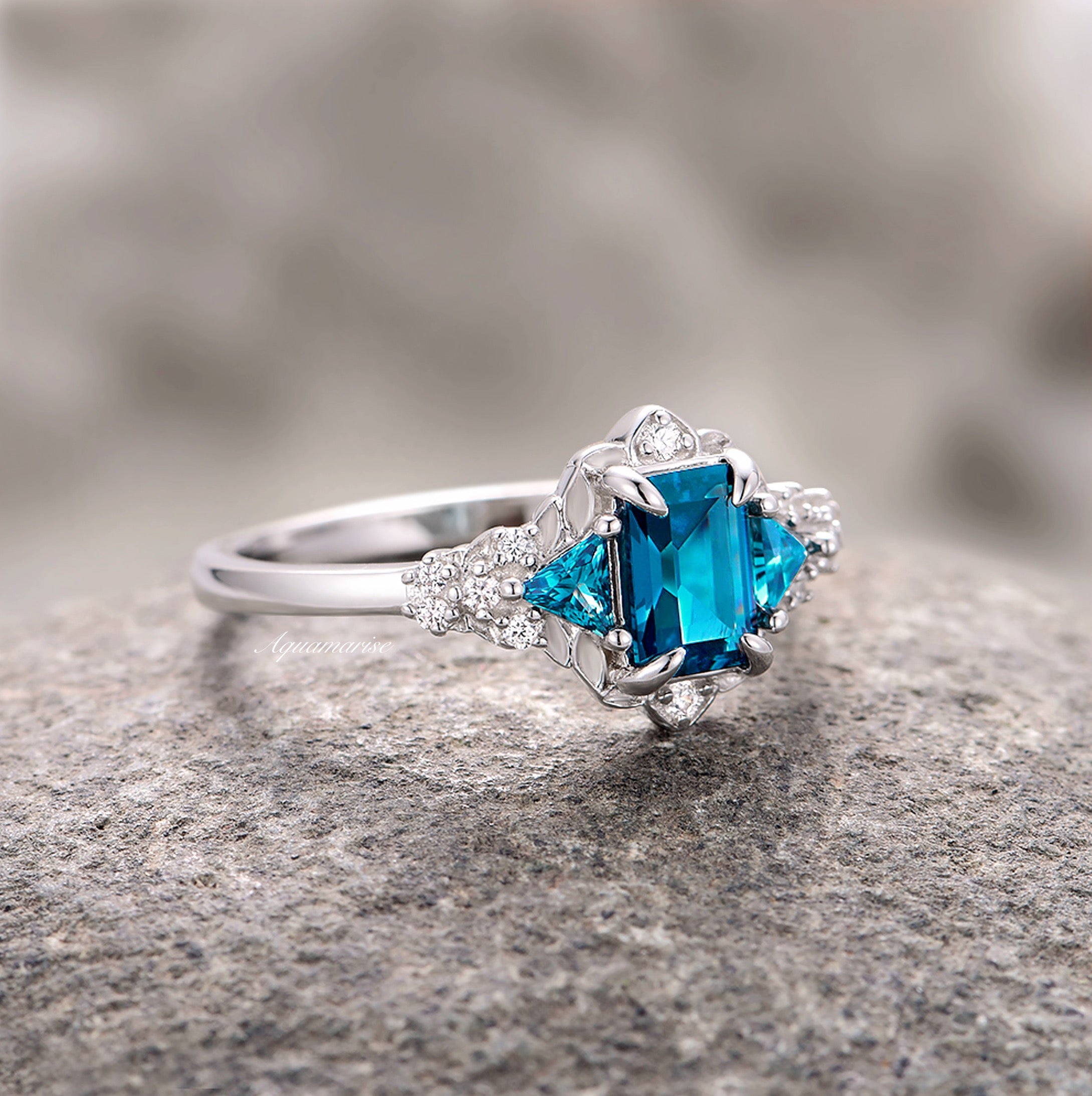 London Blue Topaz Leaf Engagement Ring in Sterling Silver - Elegant Promise & Wedding Ring for Women, Perfect for Proposals, Anniversaries & Special Occasions