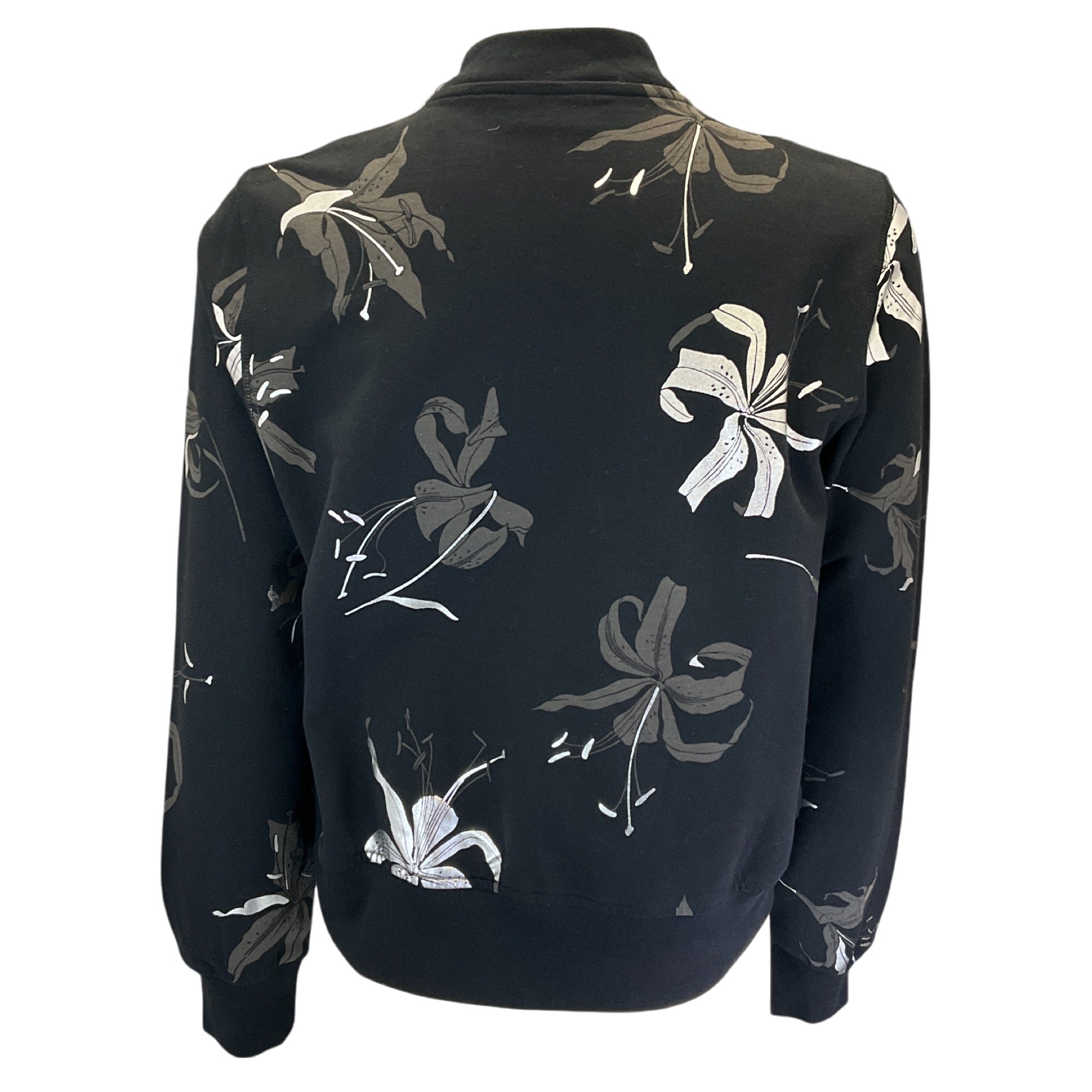 Dries Van Noten Black & Silver Floral Print Cotton Zip Front Jacket for Women | Stylish Spring Outerwear for Casual & Evening Wear