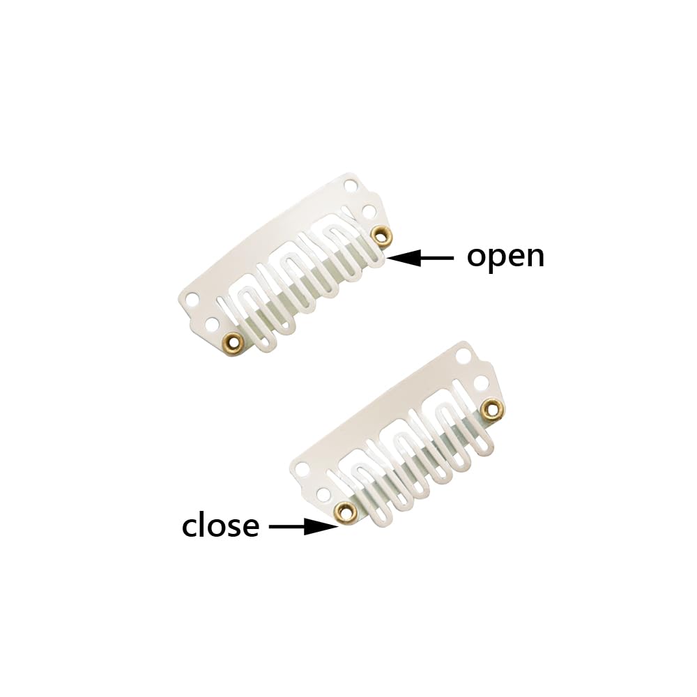 24-Pack 28mm 6-Teeth Metal Hair Clips with Rubber U-Shape Snap - Blonde Hair Extensions Clips for Weaves, Wigs & Braids - Secure Hold for Styling & Hairpieces