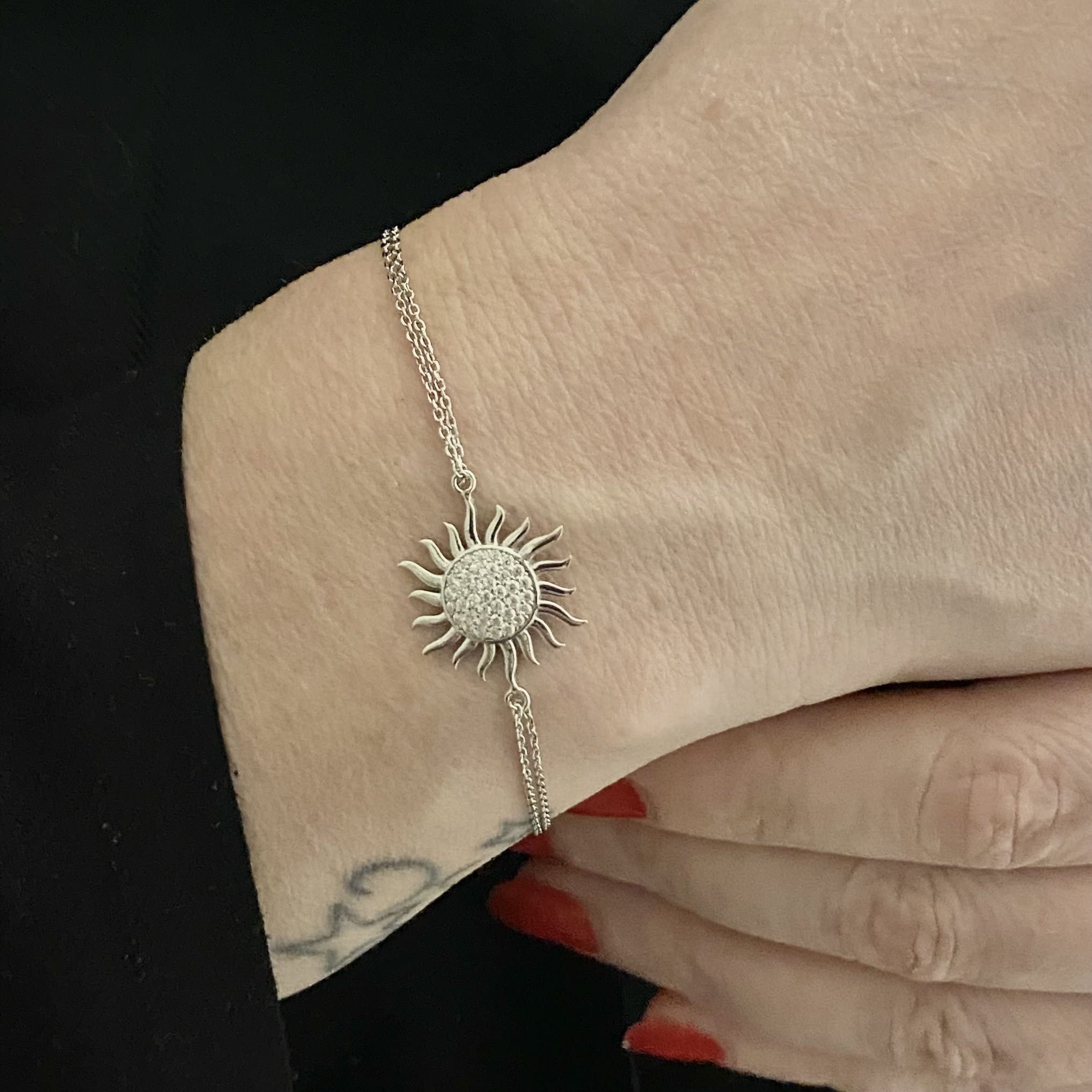 925K Silver Sun Bracelet for Women - Dainty CZ Chain Jewelry, Birthday & Christmas Gift for Her - Perfect for Summer & Everyday Wear