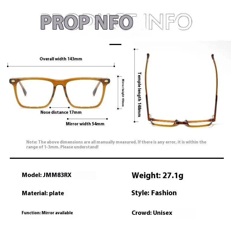 Aror Unisex Full Rim Square Brow Line Acetate Eyeglasses 94831 - Stylish & Durable Eyewear for Men & Women - Perfect for Work, Reading & Fashion Accessories