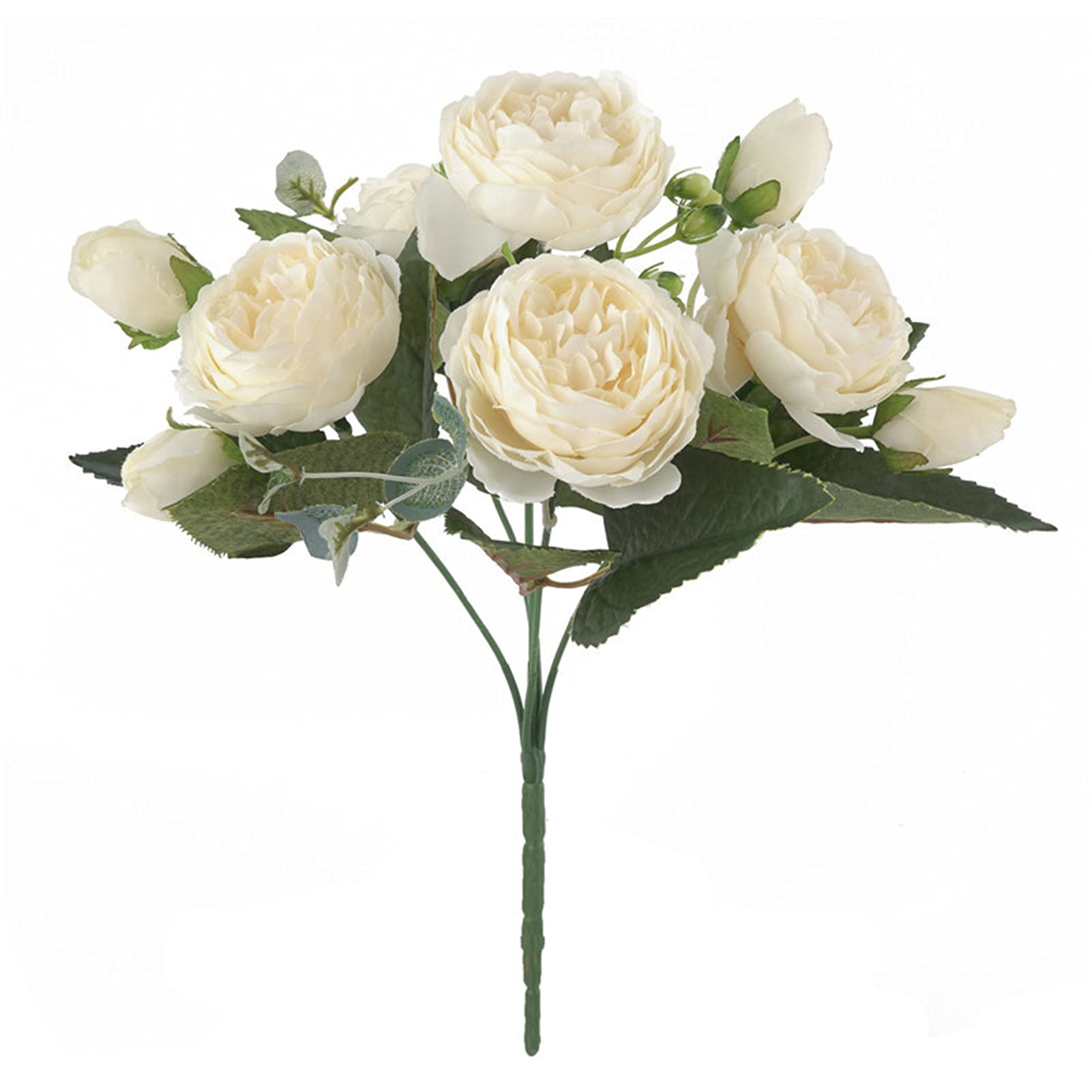 Artificial Silk Peony Bouquet - Realistic White Faux Flowers for Home Decor, Wedding Centerpieces, and Office Decoration