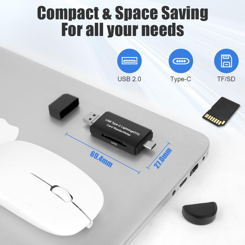 AXFEE 4-in-1 USB C SD Card Reader - Micro SD/SDHC/SDXC/MMC Memory Card Adapter for MacBook, iPhone 15, Android, DSLR Camera | Fast Data Transfer for Photography, Video Editing & Mobile Storage Expansion