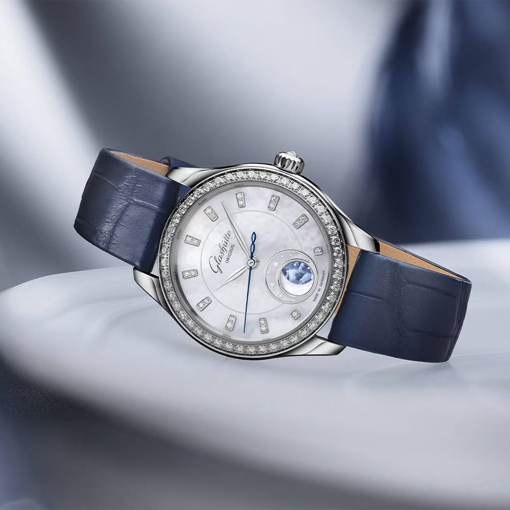 Serenade Luna Diamond Automatic Watch 32.5mm Mother of Pearl Dial with Genuine Leather Strap - Elegant Women's Dress Watch for Office, Party & Special Occasions