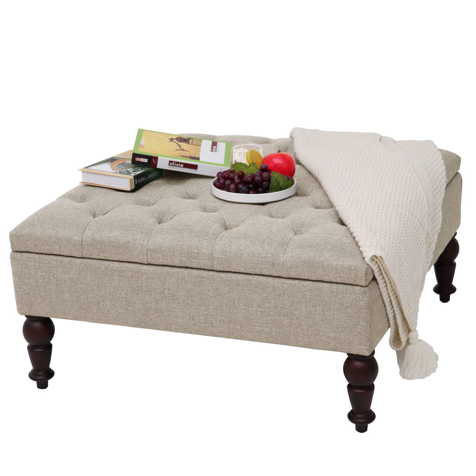 MAYPEX 35 Inch Tufted Square Storage Ottoman Coffee Table with Smooth Hinge Lid - Multi-Functional Bench Seat for Living Room, Bedroom & Office - Beige Home Decor - Perfect for Extra Seating, Storage & Stylish Home Organization