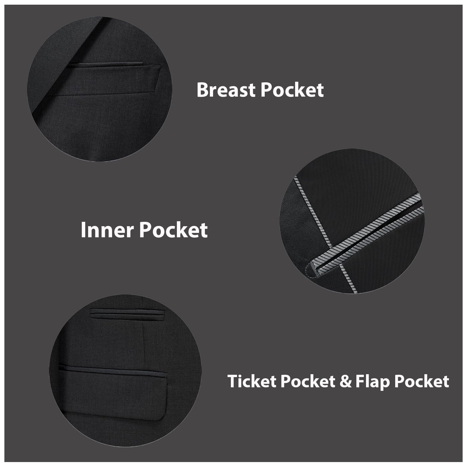 Rogers & Morris Men's 3-Piece Tuxedo Suit - Slim Fit Single Button Peak Lapel Jacket with Vest & Dress Pants - Classic Black Formal Wear for Weddings, Prom & Special Occasions