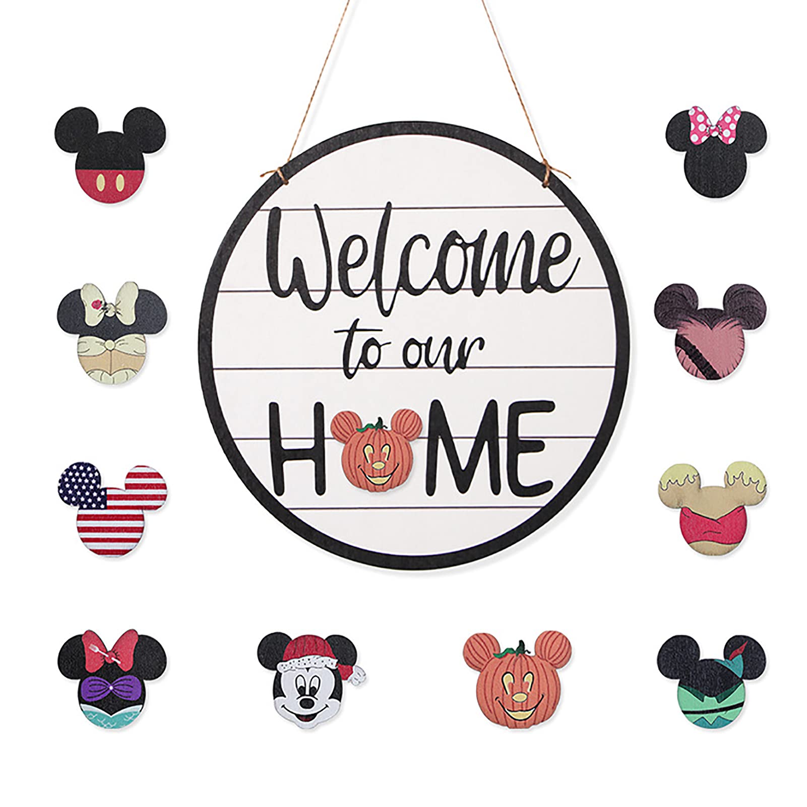 Custom Welcome Door Sign - Interchangeable Front Door Hanger with 10 Seasonal Designs | Mouse Head Home Decor for Housewarming Gifts & Holiday Decorations | Perfect for Christmas, Thanksgiving & Year-Round Home Entryway Decor
