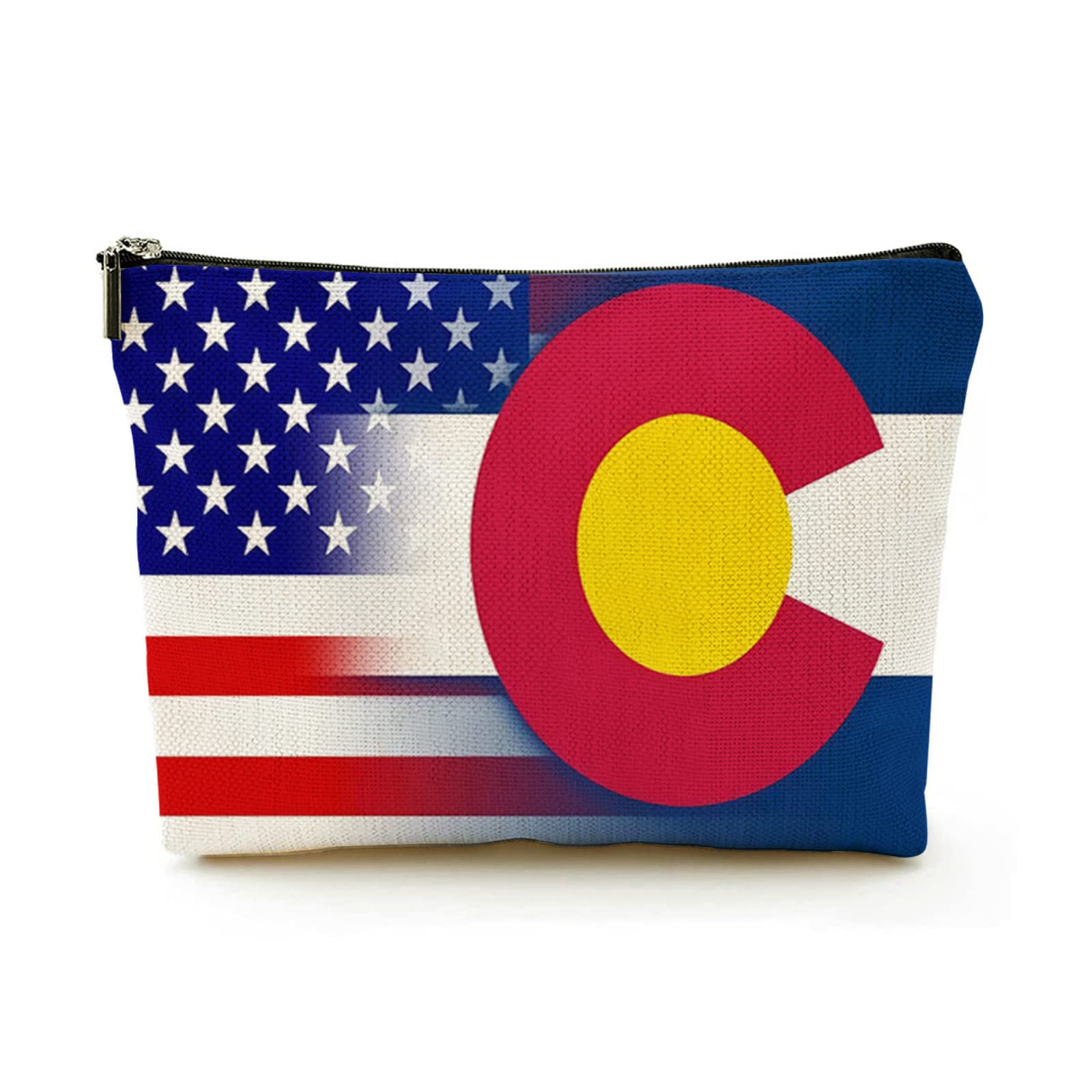 Stylish USA & Colorado State Flag Makeup Bag - Cute Linen Cosmetic Pouch with Zipper for Women | Perfect Travel Toiletry Organizer & Purse Accessory