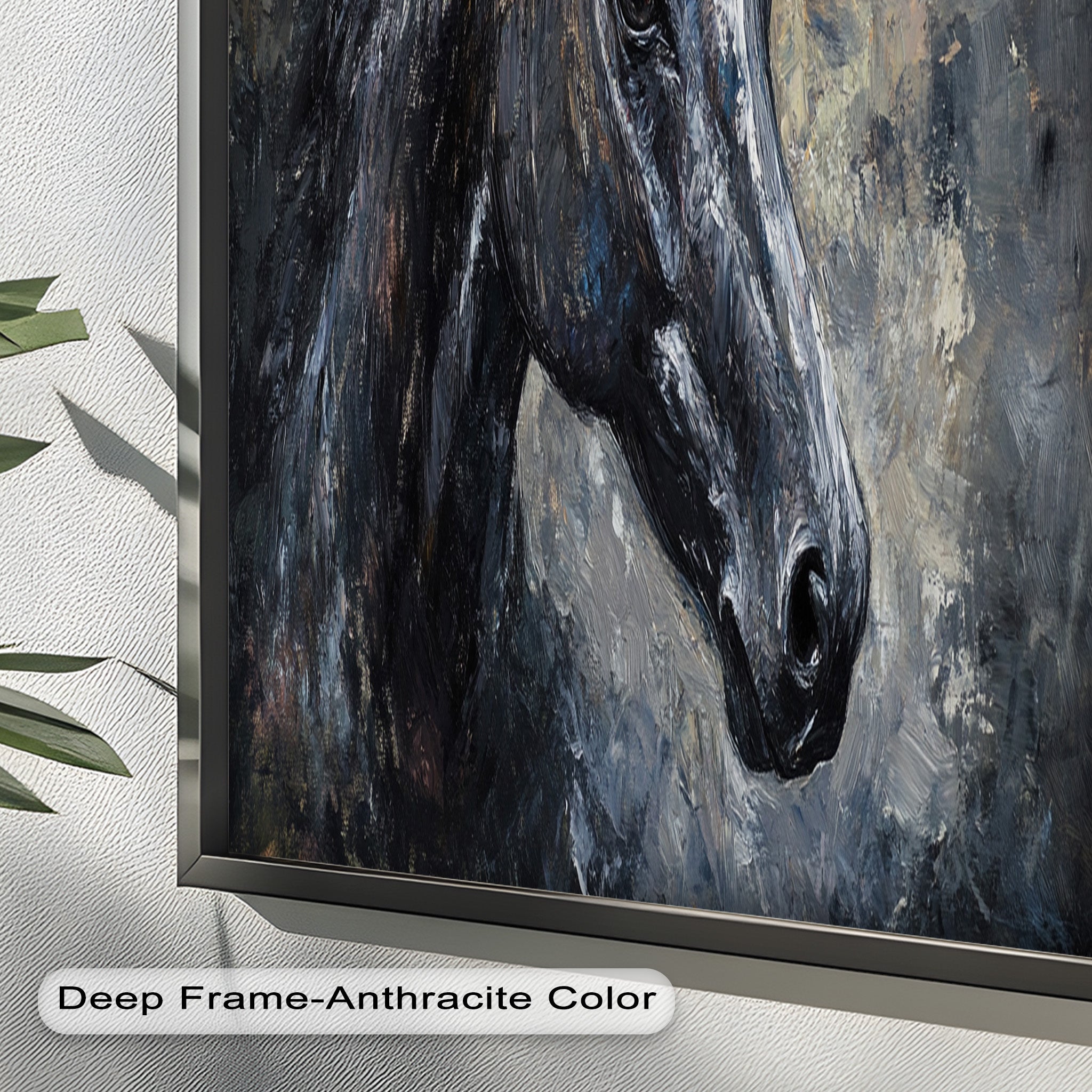 Black Horse Portrait Oil Painting - Handmade Animal Artwork for Home Decor, Office Wall Art & Gift Ideas