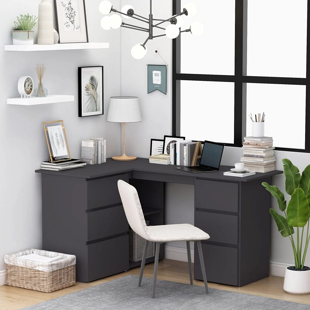 Compact L-Shaped Corner Desk with Storage Shelf - 57.1