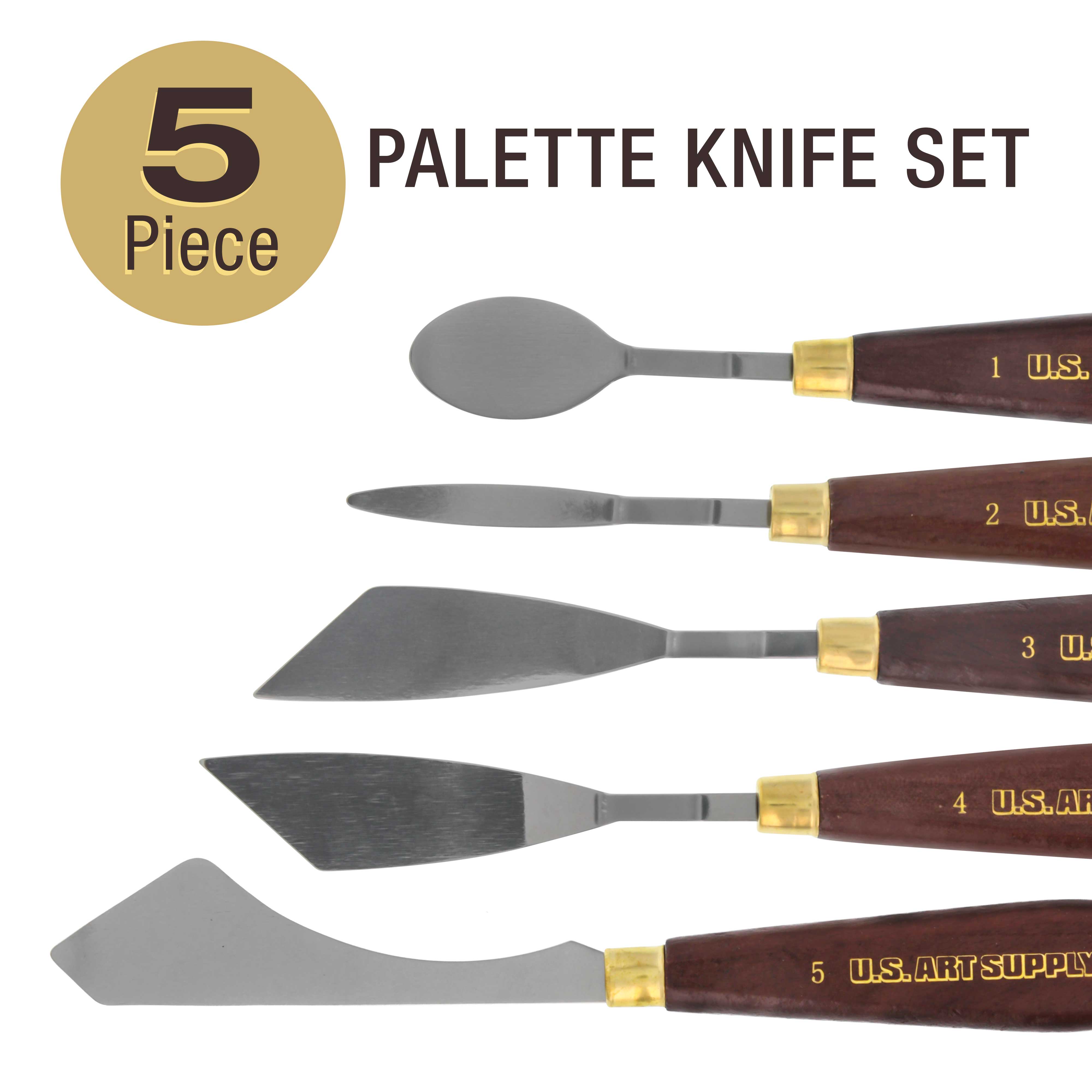 U.S. Art Supply 5-Piece Stainless Steel Artist Palette Knife Set with Wooden Handles - Perfect for Mixing, Spreading & Applying Oil & Acrylic Paints on Canvas - Ideal for Professional Artists & Painting Enthusiasts
