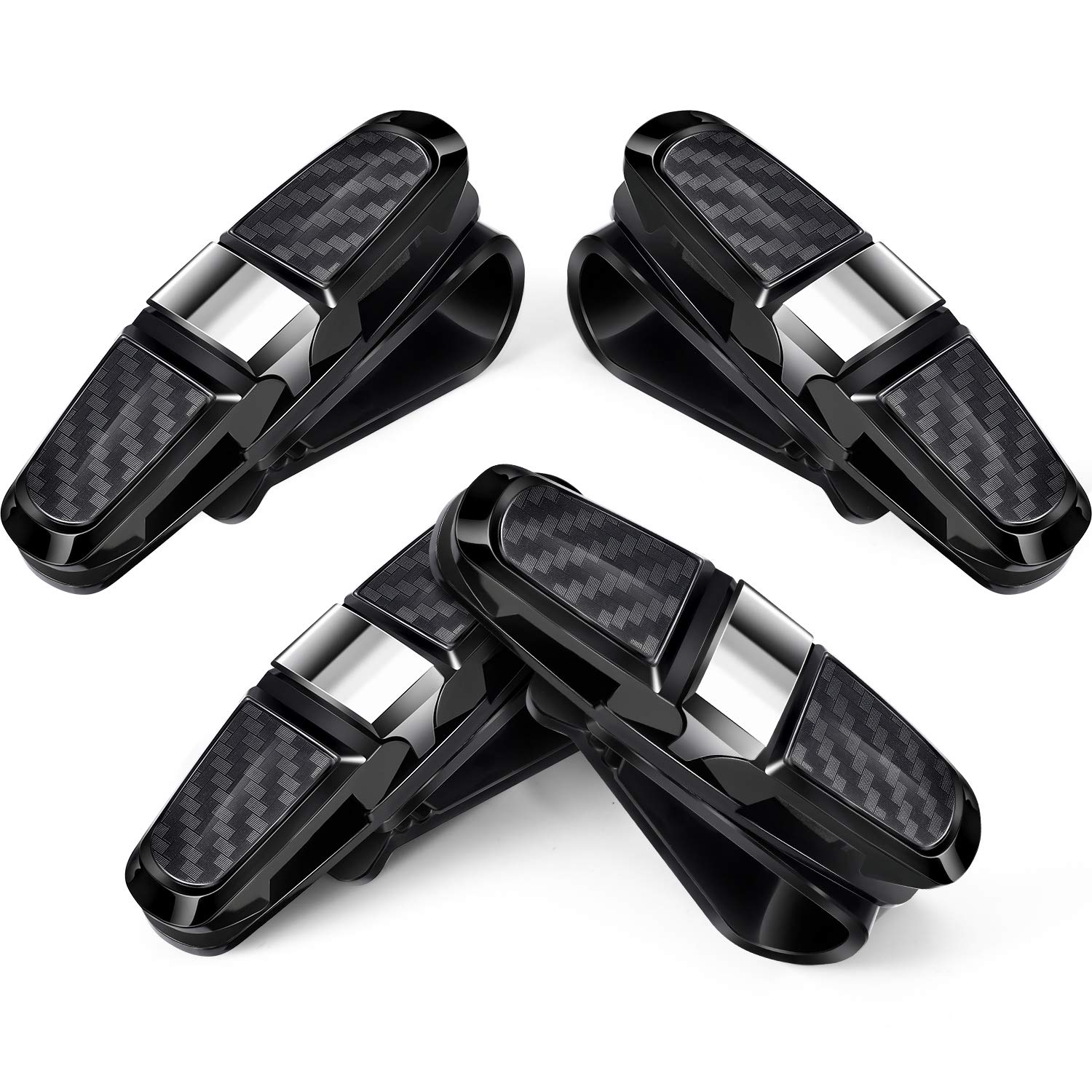 4 Pcs Car Sunglasses Holder for Sun Visor - 180° Rotational Double-End Clip Glasses Hanger with Ticket Card Mount - Universal Car Visor Accessories (Silver) - Perfect for Driving, Travel & Outdoor Activities