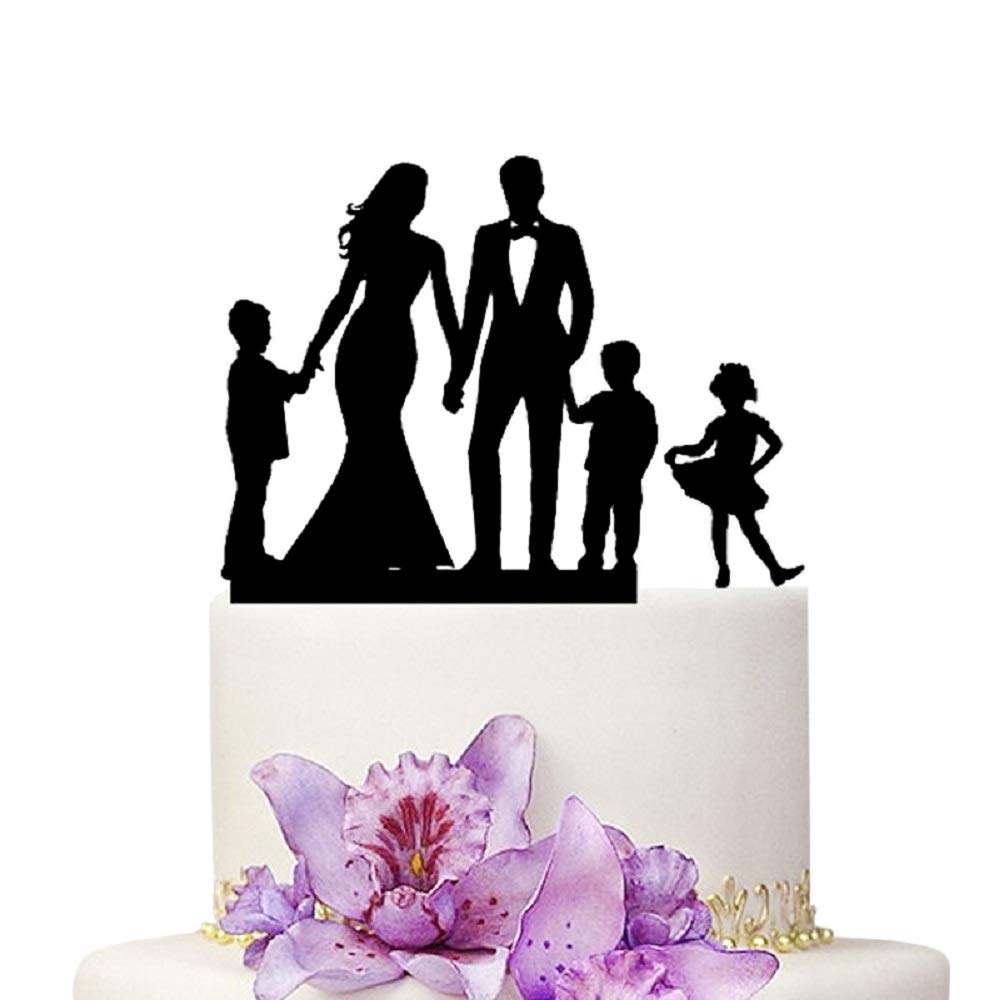 Custom Wedding Cake Topper - Mom & Dad with 3 Kids Family Figurine for Anniversary, Birthday & Special Occasions | Perfect for Wedding Cakes, Cupcakes & Dessert Tables