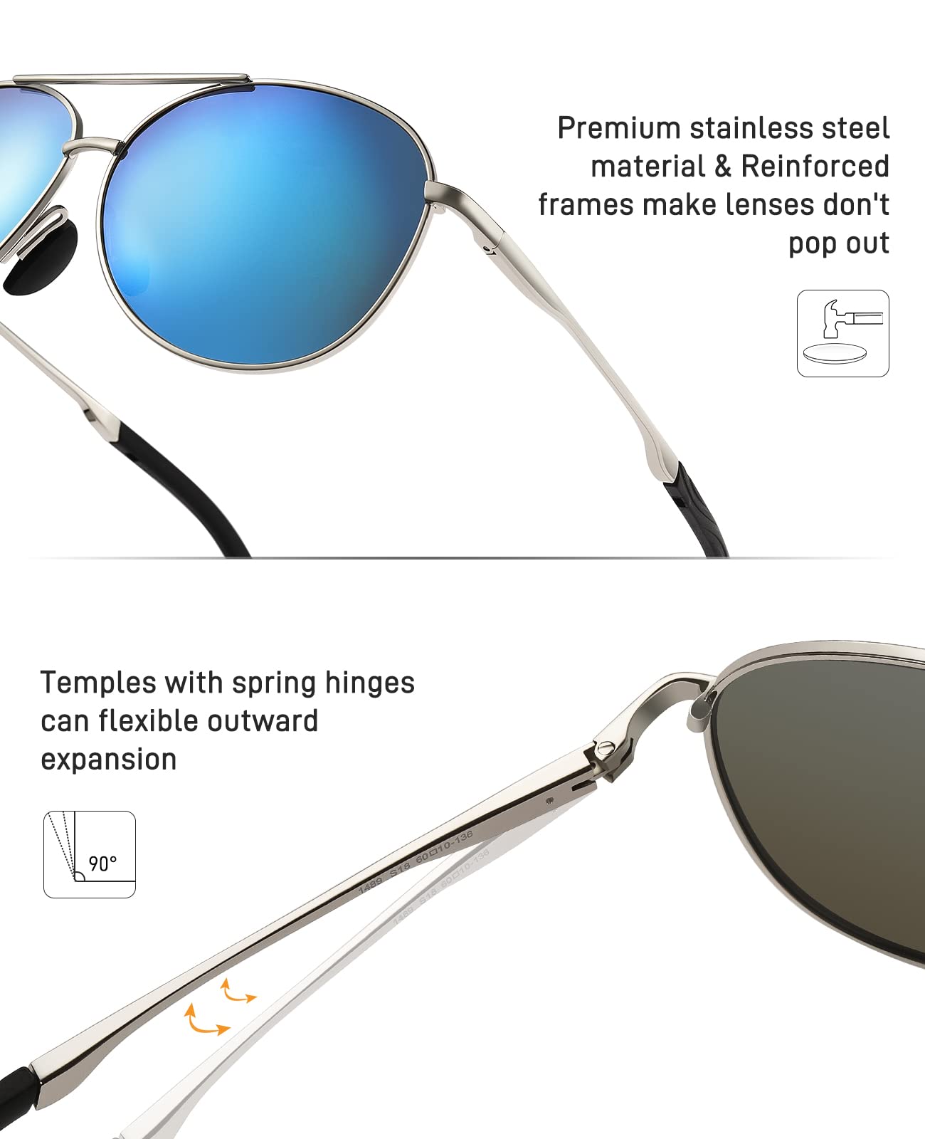 Cyxus Polarized Aviator Sunglasses for Men - UV400 Protection, Military Pilot Style, Trendy Driving & Hiking Sunglasses - Perfect for Outdoor Adventures, Road Trips, and Summer Fashion