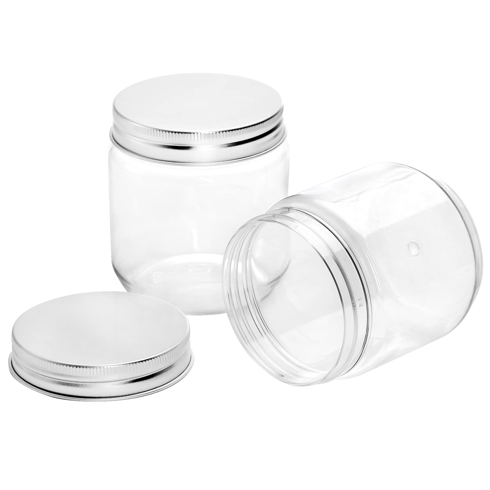Fasmov 25 Pack 8oz Clear Plastic Jars with Screw-On Lids - BPA Free Round Empty Containers for Slime, DIY Crafts, Kitchen & Household Storage - Perfect for Organizing Spices, Candles, and Beauty Products