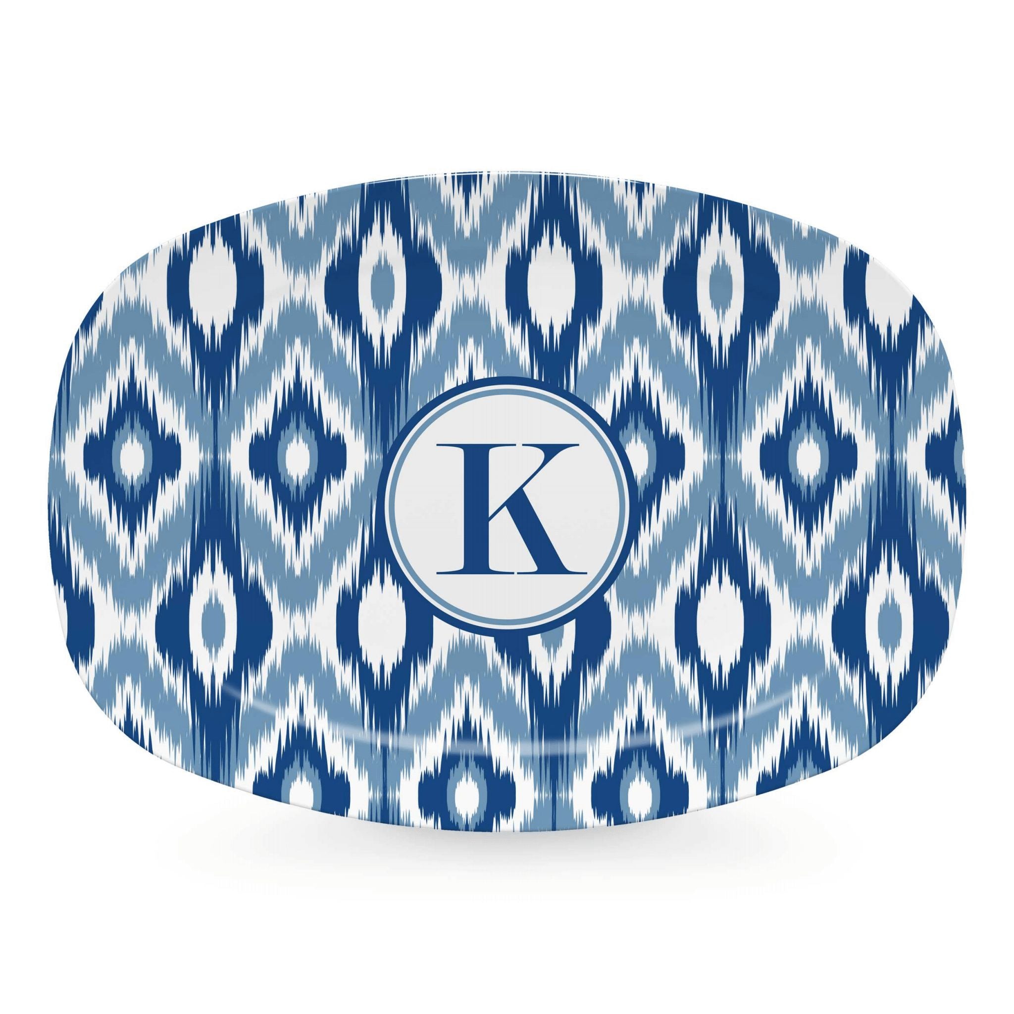 Blue Ikat Ceramic Serving Platter - Handcrafted Decorative Tray for Entertaining, Dining & Home Decor - Perfect for Parties, Appetizers & Centerpieces