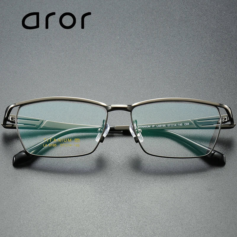 Aror Unisex Semi-Rimmed Polygon Square Titanium Eyeglasses Frame 96195 - Lightweight Durable Glasses for Work, Reading & Fashion