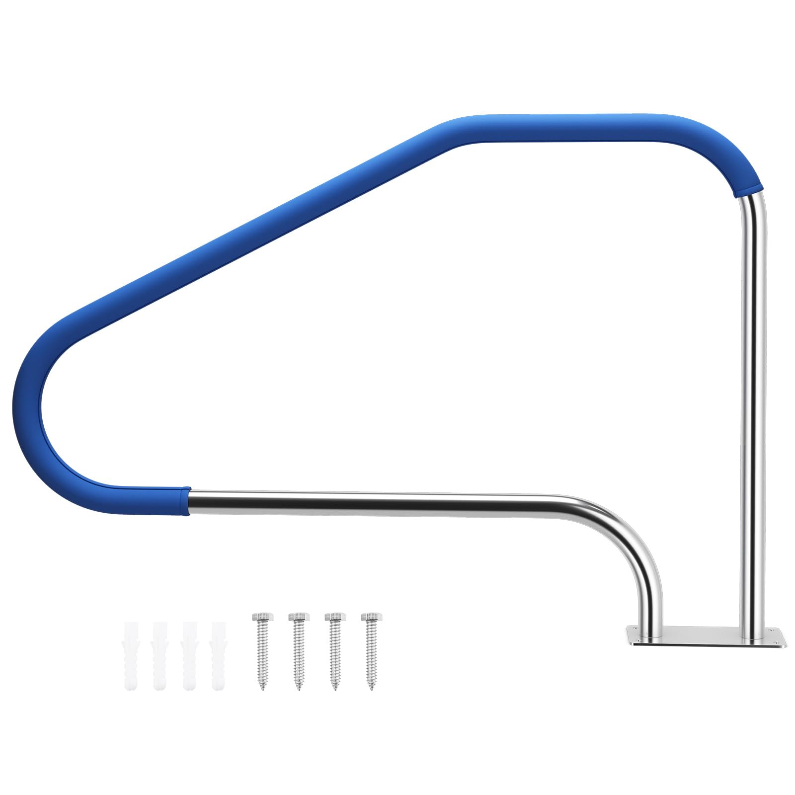 Goplus 49''x34'' Stainless Steel Pool Handrail - 316 Grade, Non-Slip Grip Cover, 550LBS Weight Capacity for Inground Swimming Pools | Safety Support for Elderly & Kids | Easy Installation with Base Plate (1 Pack)