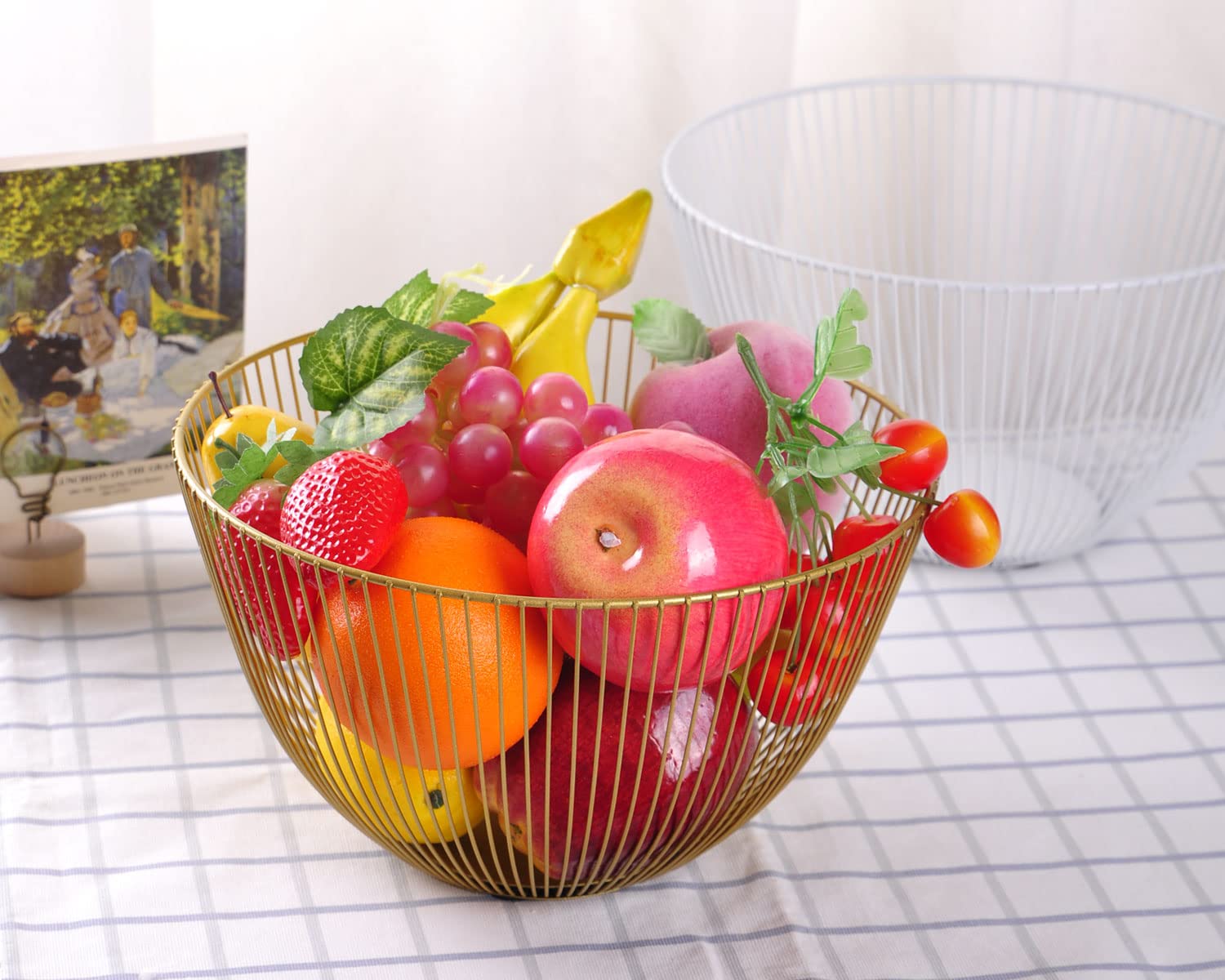 Stainless Steel Fruit Basket - Round White Metal Fruit Bowl for Kitchen Counter, Dining Table & Pantry Organization - Perfect for Displaying Apples, Bananas & Fresh Produce