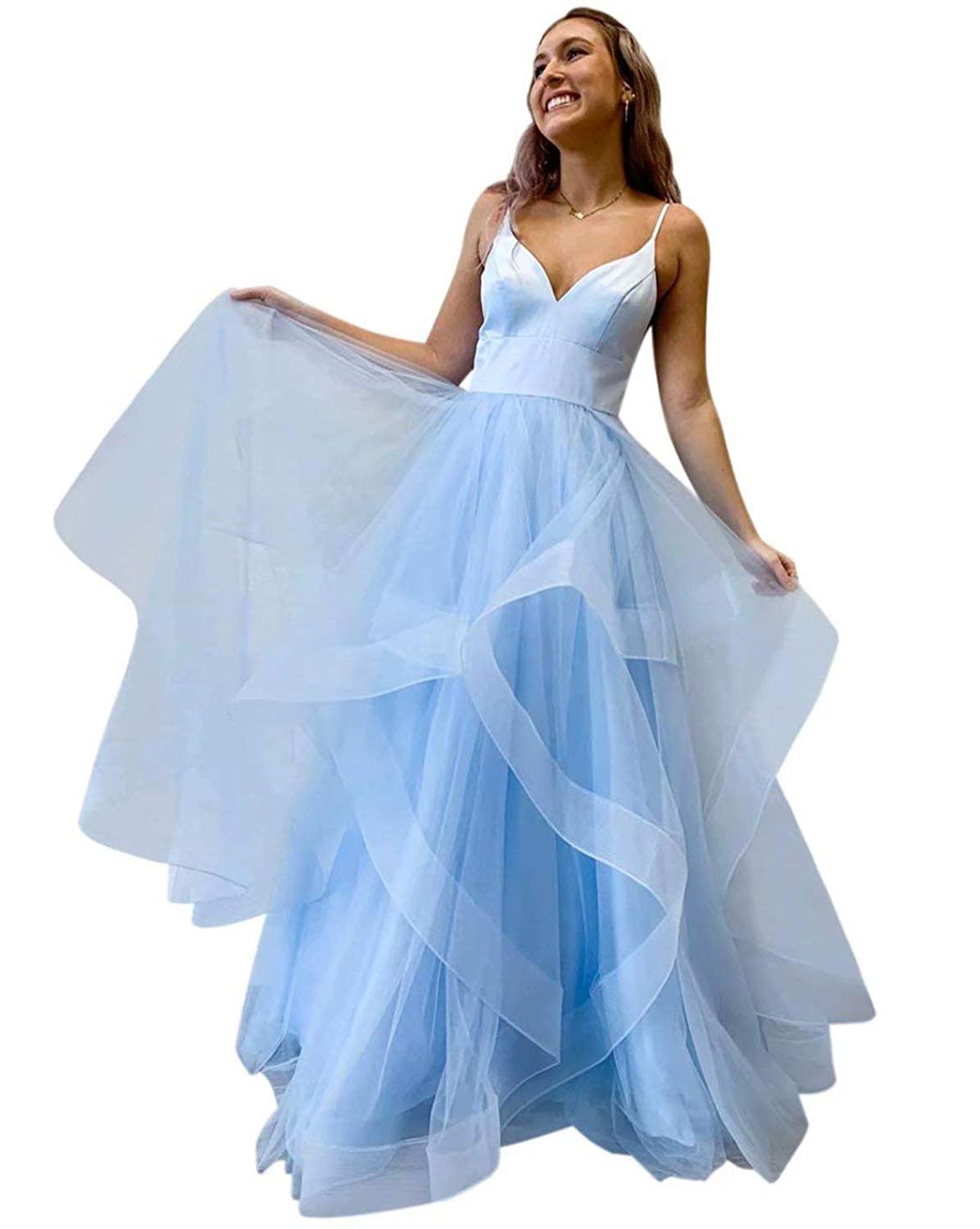 Elegant Women's Spaghetti Strap V-Neck Prom Dress - Long Formal Evening Gown for Juniors | Perfect for Homecoming, Prom Night & Special Occasions