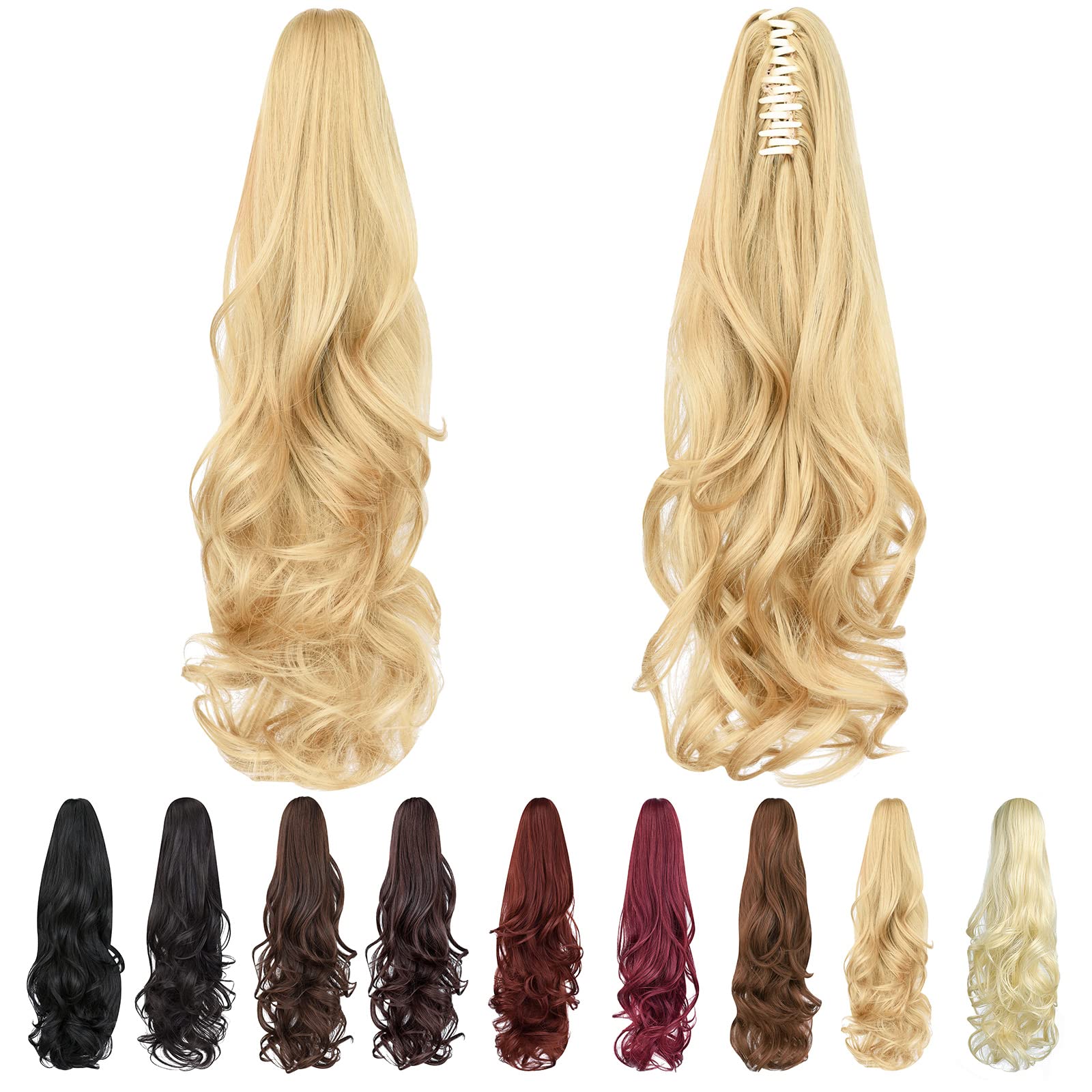 Natural Straight Ponytail Hair Extension with Claw Clip - Seamless Blonde Brown Black Hairpiece for Women - Perfect for Parties, Weddings & Everyday Styling