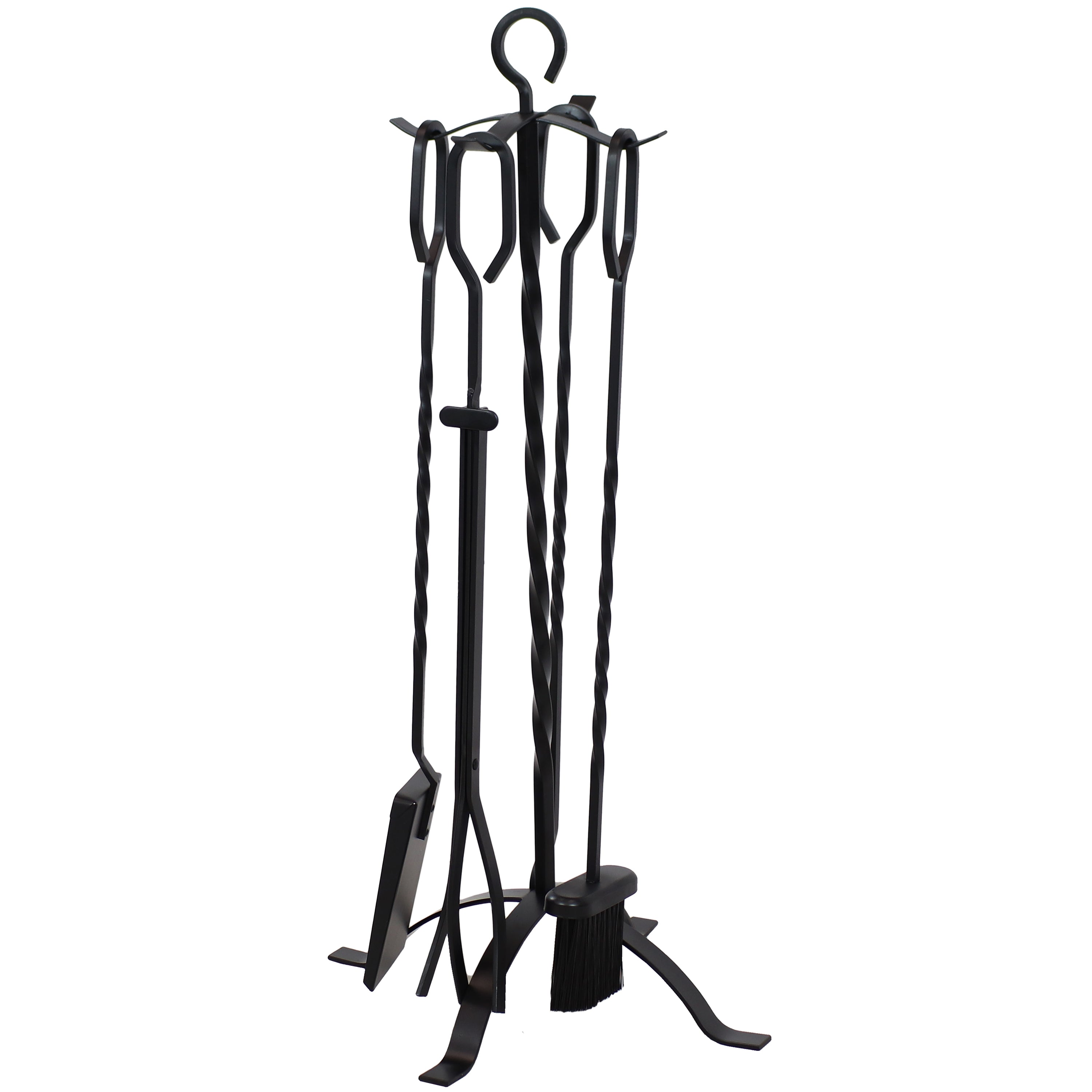 Sunnydaze 4-Piece Steel Fireplace Tool Set with Stand - Heavy Duty Fireplace Accessories for Wood Burning Stoves & Fire Pits - Perfect for Indoor & Outdoor Use