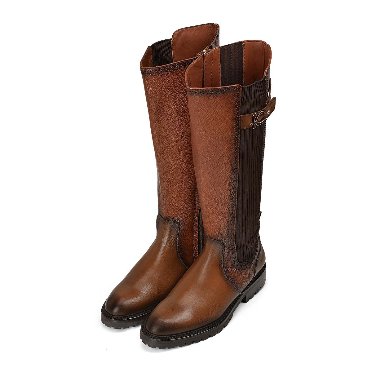 Franco Cuadra Women's Brown Casual Leather Riding Boots - Comfortable & Stylish for Horseback Riding, Motorcycle & Everyday Wear