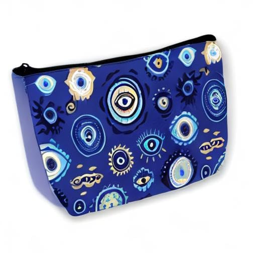 Stylish Evil Eye Makeup Bag for Women & Girls - Waterproof Travel Cosmetic Organizer with Zipper Pouch | Perfect for Gym, Vacation & Daily Use