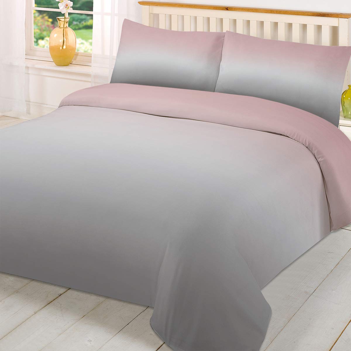 Modern Pink & Gray Ombre Full Duvet Cover Set with 2 Pillowcases - 3 Piece Reversible Microfiber Bedding for All Seasons | Cozy Home Decor, Guest Room & Master Bedroom Upgrade