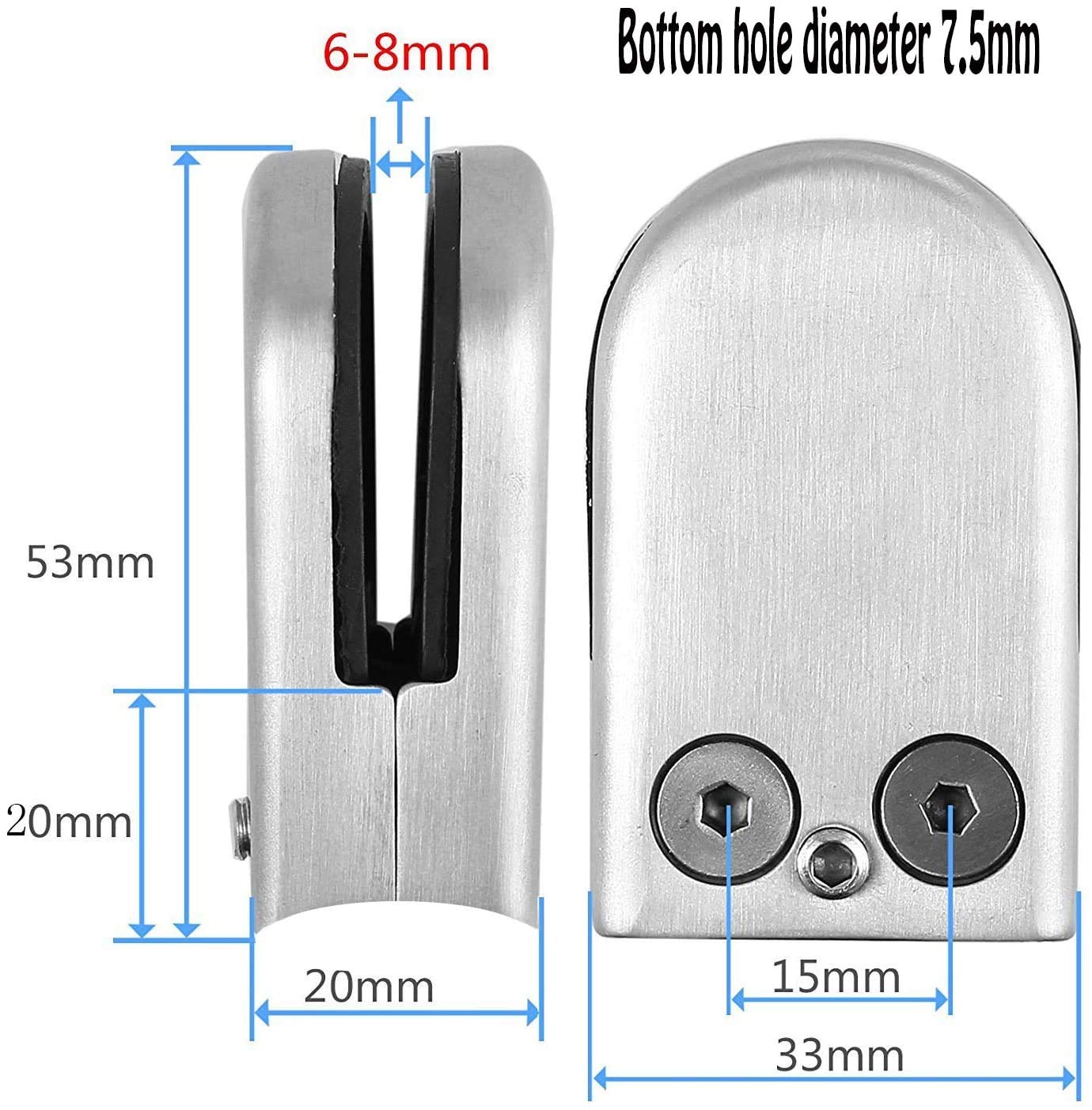 24PCS Stainless Steel Glass Clamps 6-8mm Adjustable for Balustrade & Staircase - Handrail Installation