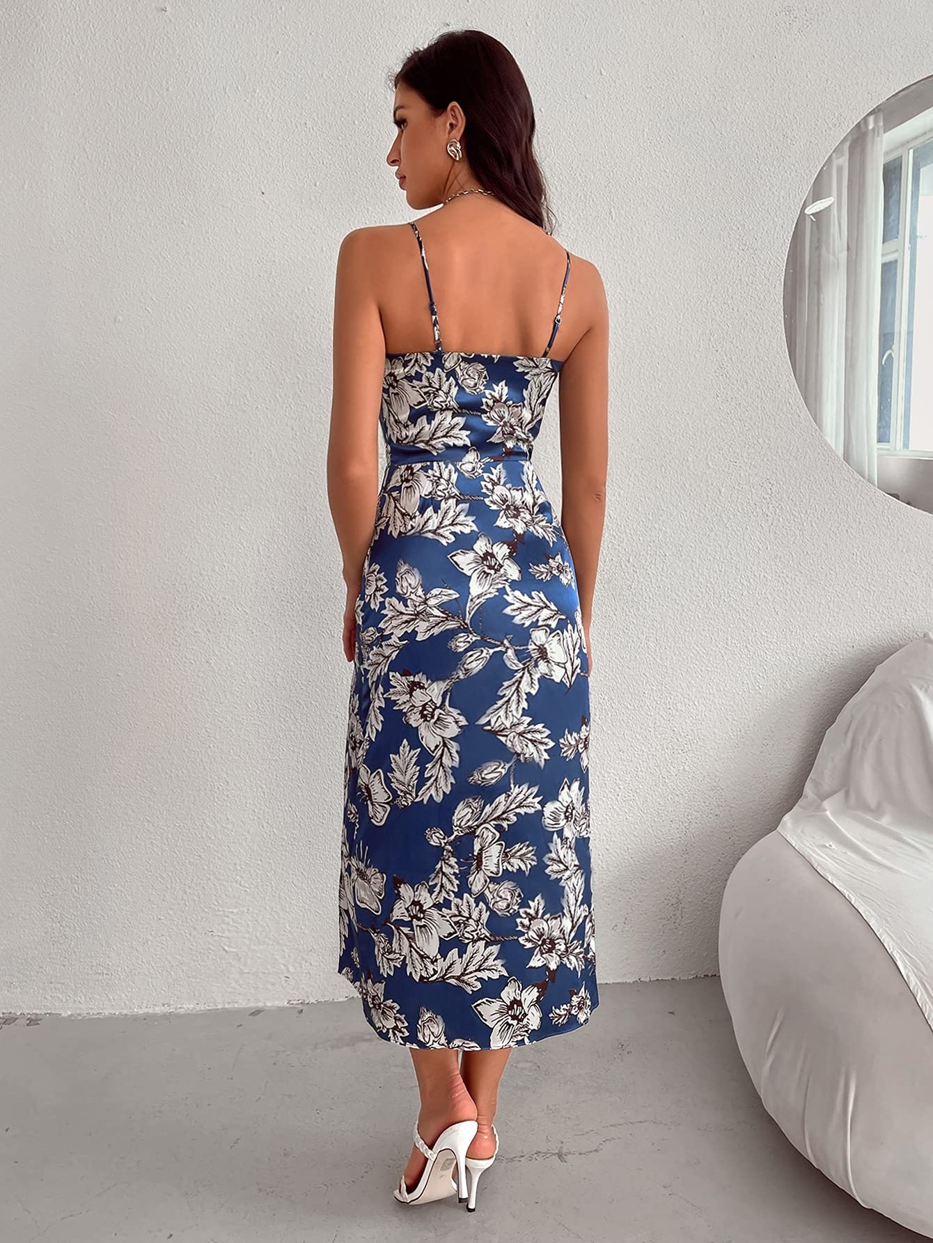 Floerns Women's Tie Dye Sleeveless Cami Dress with Draped Neck & Thigh Split - Summer Boho Midi Dress for Beach, Party & Casual Wear