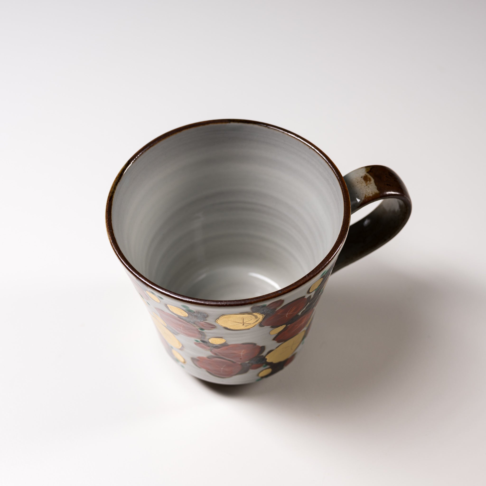 Handmade Kyo Kiyomizu Ware Ceramic Mug - Golden Plum Design, Authentic Japanese Kyoto Pottery, Tea & Coffee Cup for Home, Office, Gift Giving