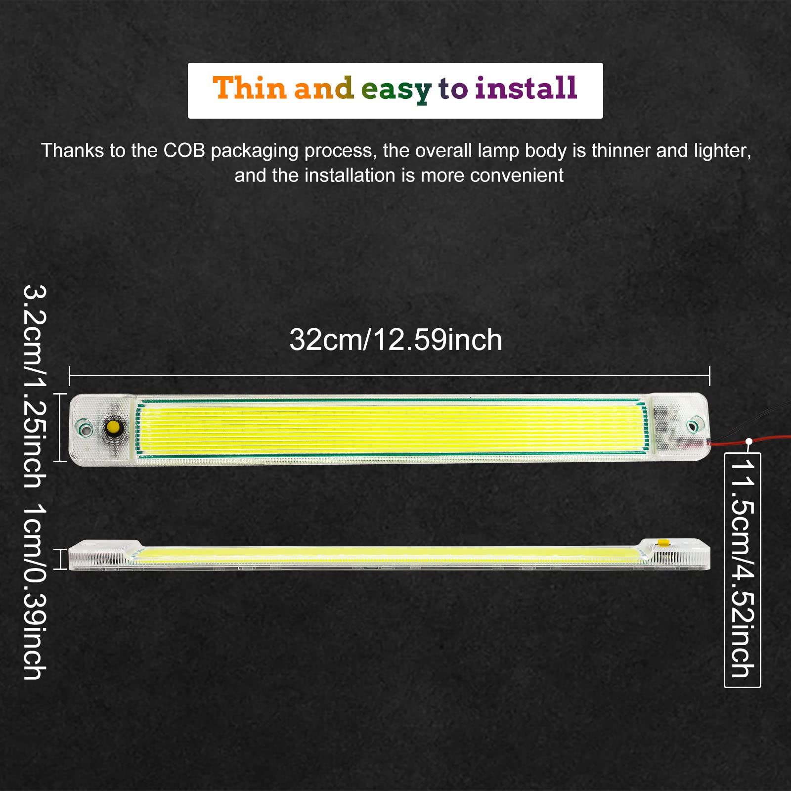 COB Car LED Interior Lights - 2PCS 84 LED Universal Bright Interior Light Bar with On/Off Switch for Car, Van, Truck, Lorry, Camper, Boat, Caravan, Motorhome - Perfect for Interior Lighting, Night Driving & Vehicle Customization