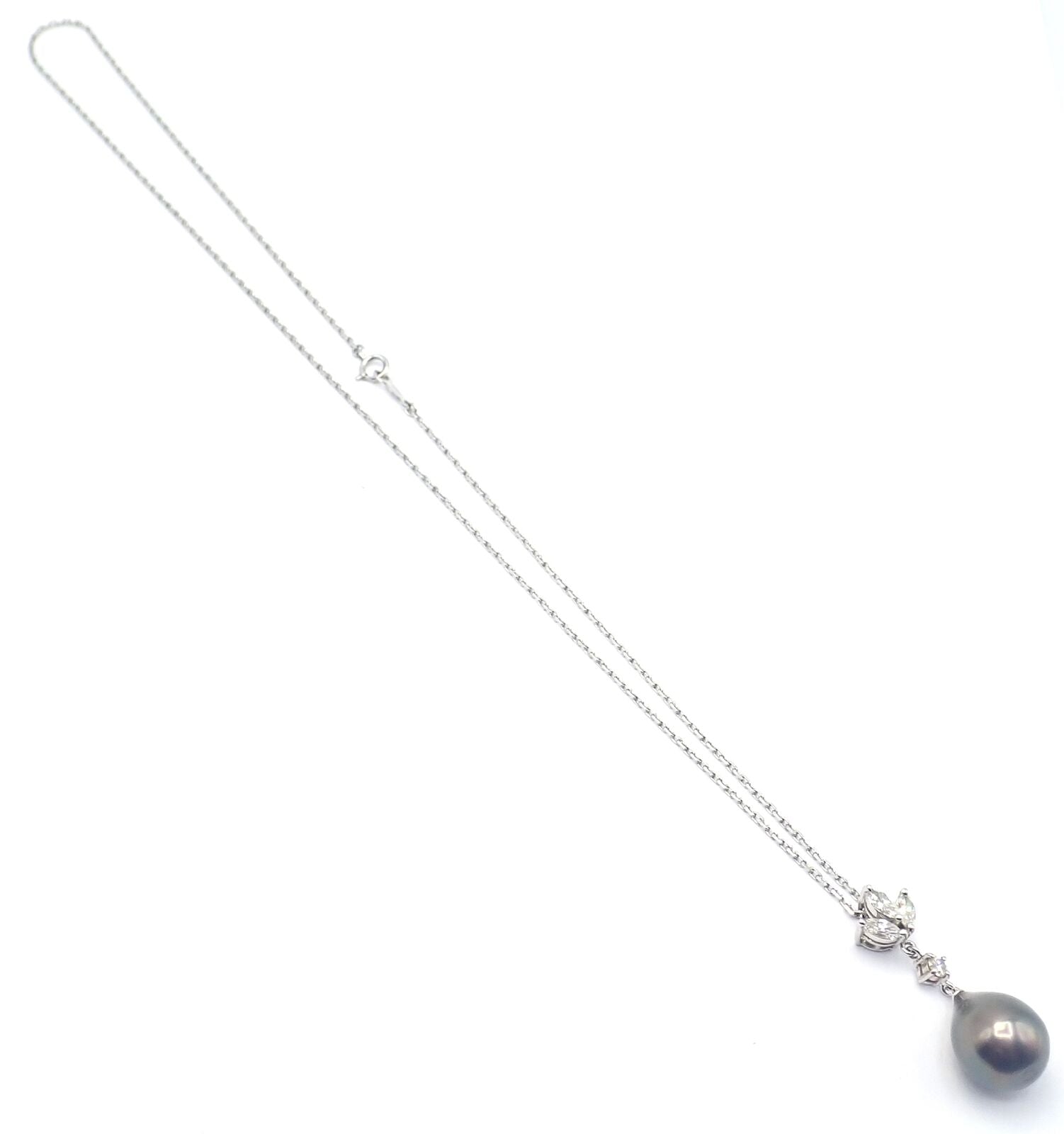 Authentic Mikimoto 18K White Gold Tahitian Pearl & Diamond Pendant Necklace - Elegant Jewelry Gift for Women, Perfect for Weddings, Anniversaries & Special Occasions