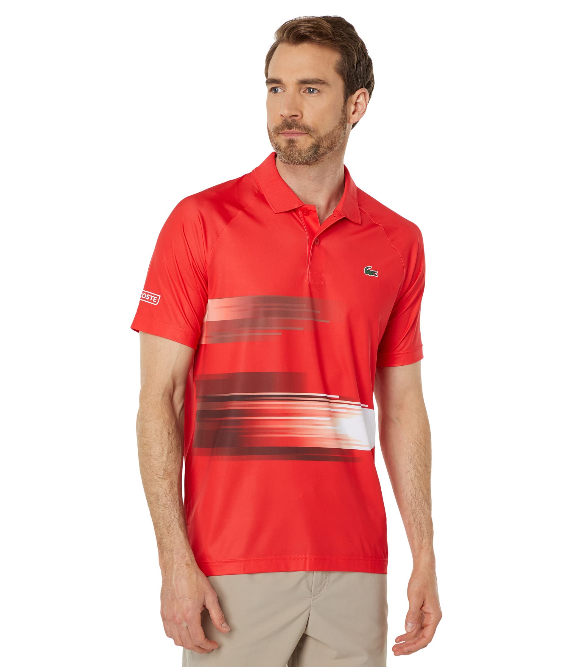 Lacoste Men's Short Sleeve Graphic T-Shirt with Ombre Fire Ball Design - Casual Summer Wear for Street Style & Everyday Comfort