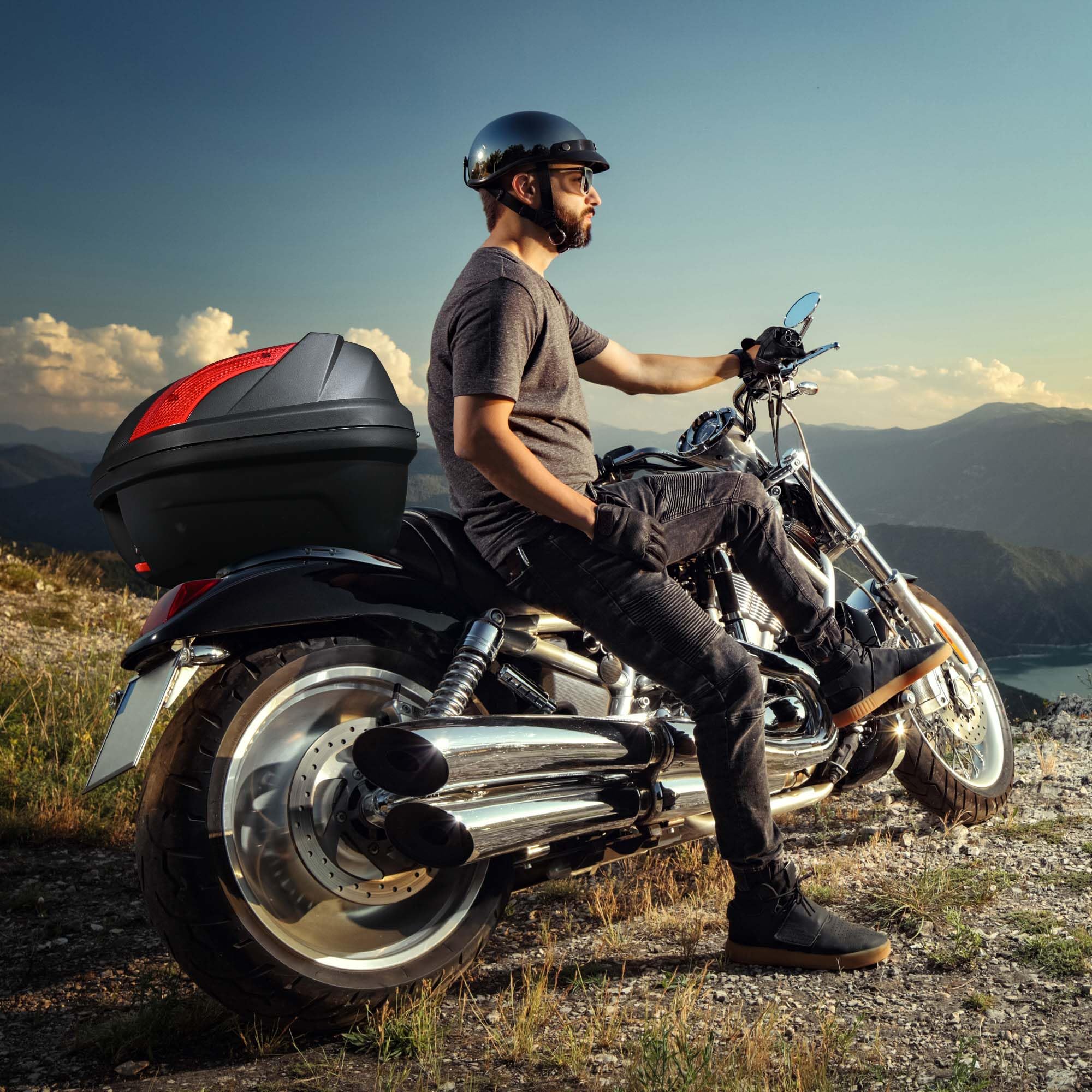 48L Motorcycle Top Case - Waterproof Touring Storage Trunk with Mounting System for Harley, Honda, Kawasaki - Perfect for Commuting, Road Trips & Daily Use