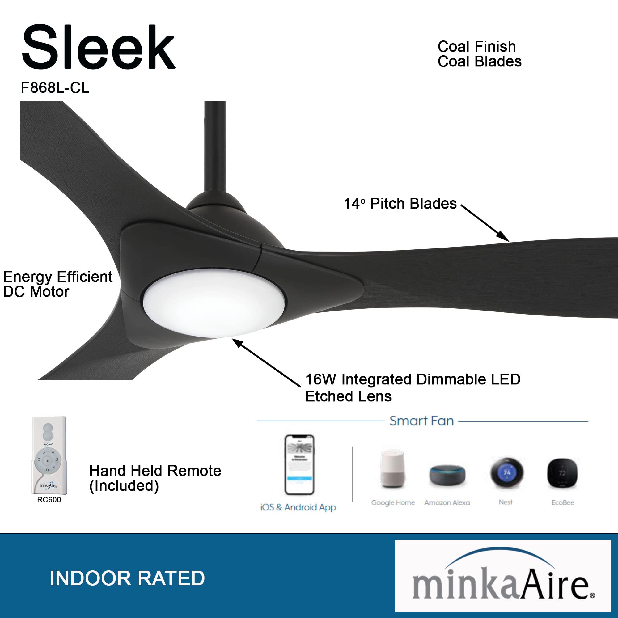 Minka-Aire F868L-CL/CL Sleek 60