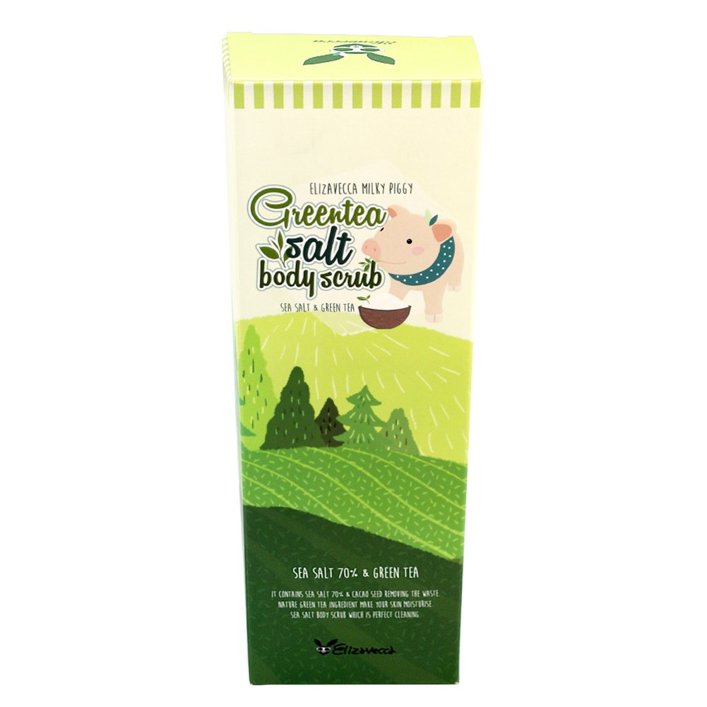 Elizavecca Milky Piggy Green Tea Salt Body Scrub - Exfoliating & Moisturizing for Soft Skin | Spa Treatment & At-Home Self Care