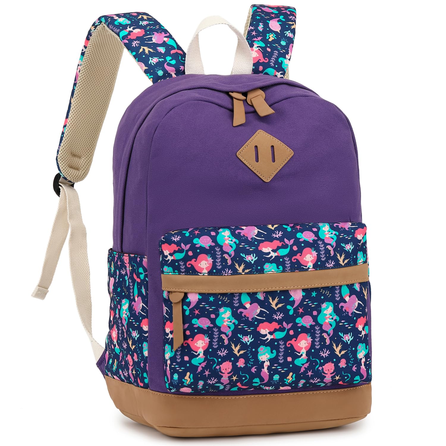 Cute Mermaid Purple Canvas Backpack for Women & Girls - School, College, Laptop, Travel Bookbag - Kawaii Backpack for Daily Use, Work, Commuting & Outdoor Activities