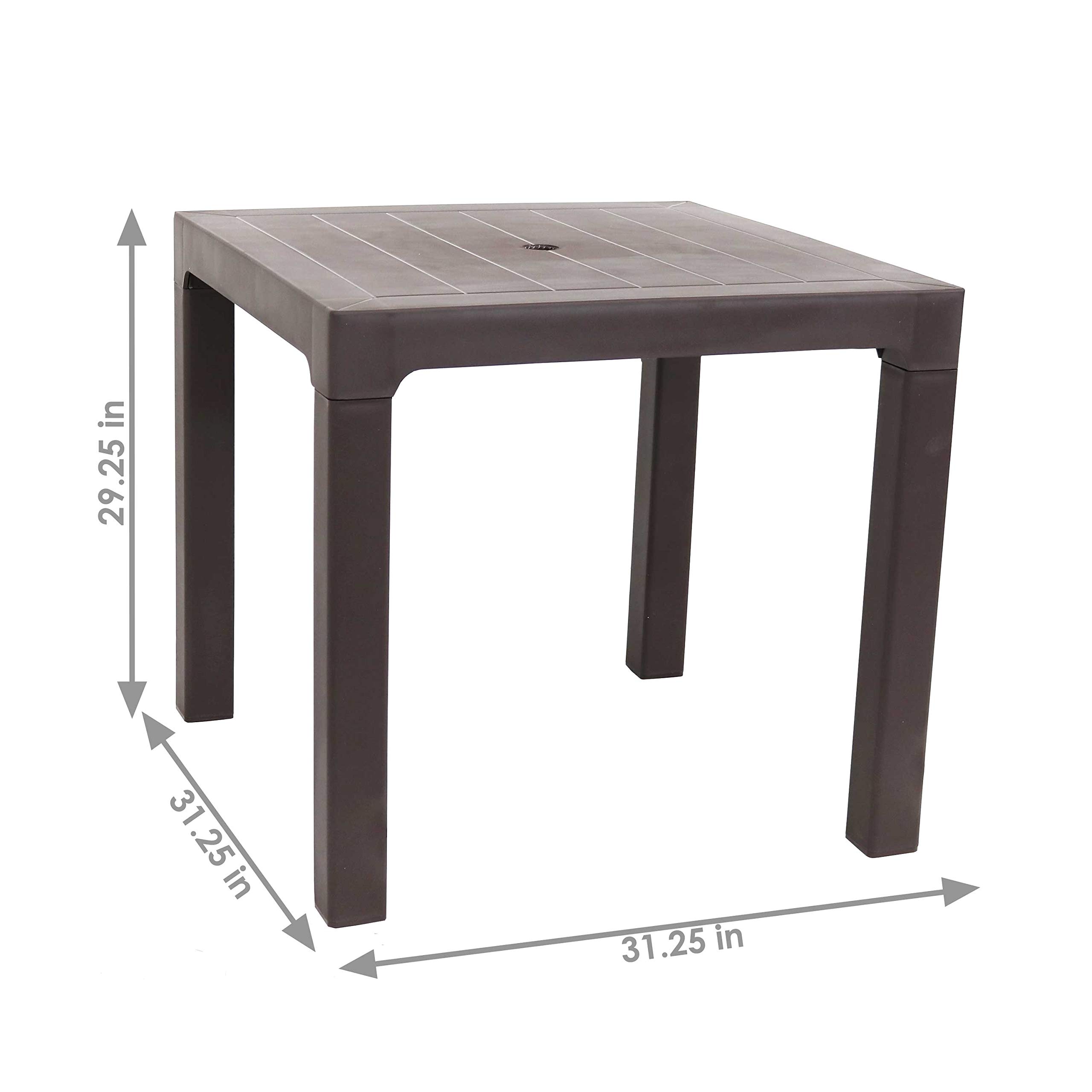31-Inch Square Plastic Dining Table for Indoor & Outdoor Use - Weather-Resistant Brown Table for Patio, Garden, or Backyard Dining | Sunnydaze