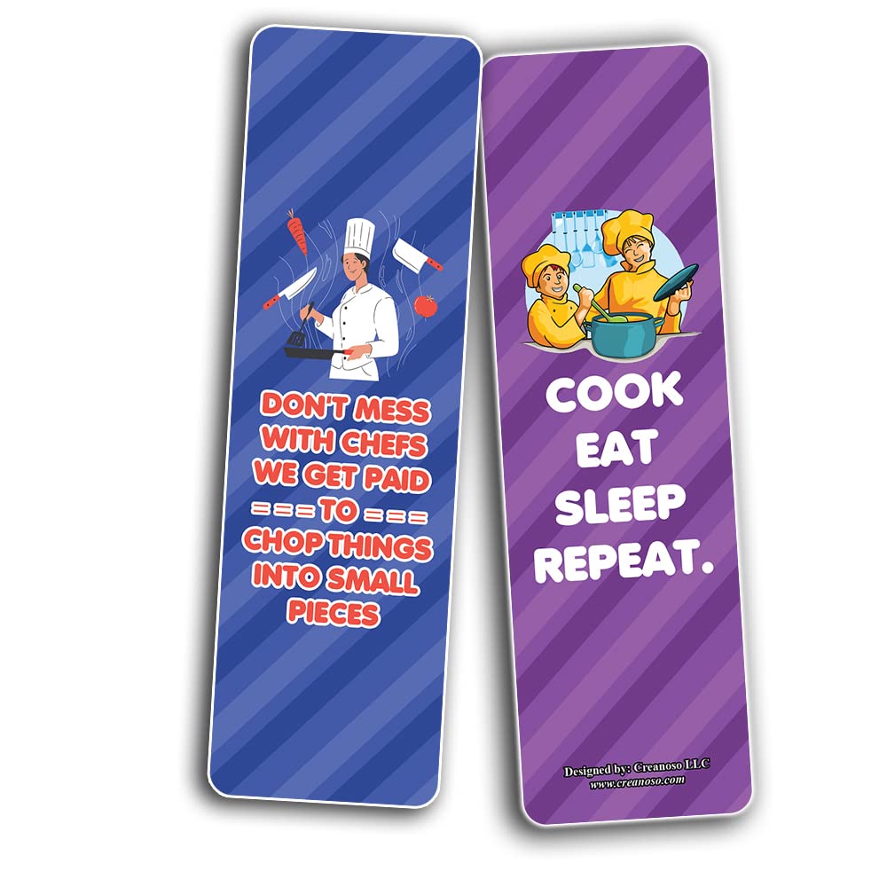 Creanoso Funny Cooking Bookmarks (10-Sets X 6 Cards) - Inspirational Daily Quote Cards - Unique Book Page Clippers - Perfect Gift for Chefs & Book Lovers - Ideal for Kitchen Decor & Reading Accessories