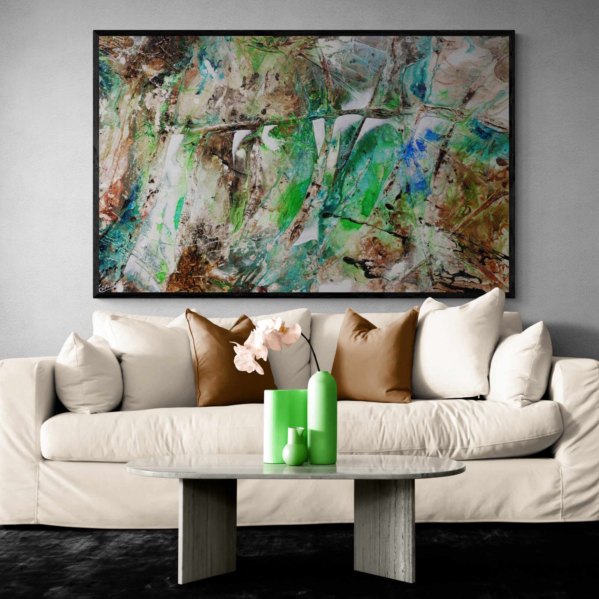 Palm Springs Bling 160cm x 100cm Green Rust Textured Abstract Canvas Art - Modern Wall Decor for Living Room, Bedroom & Office