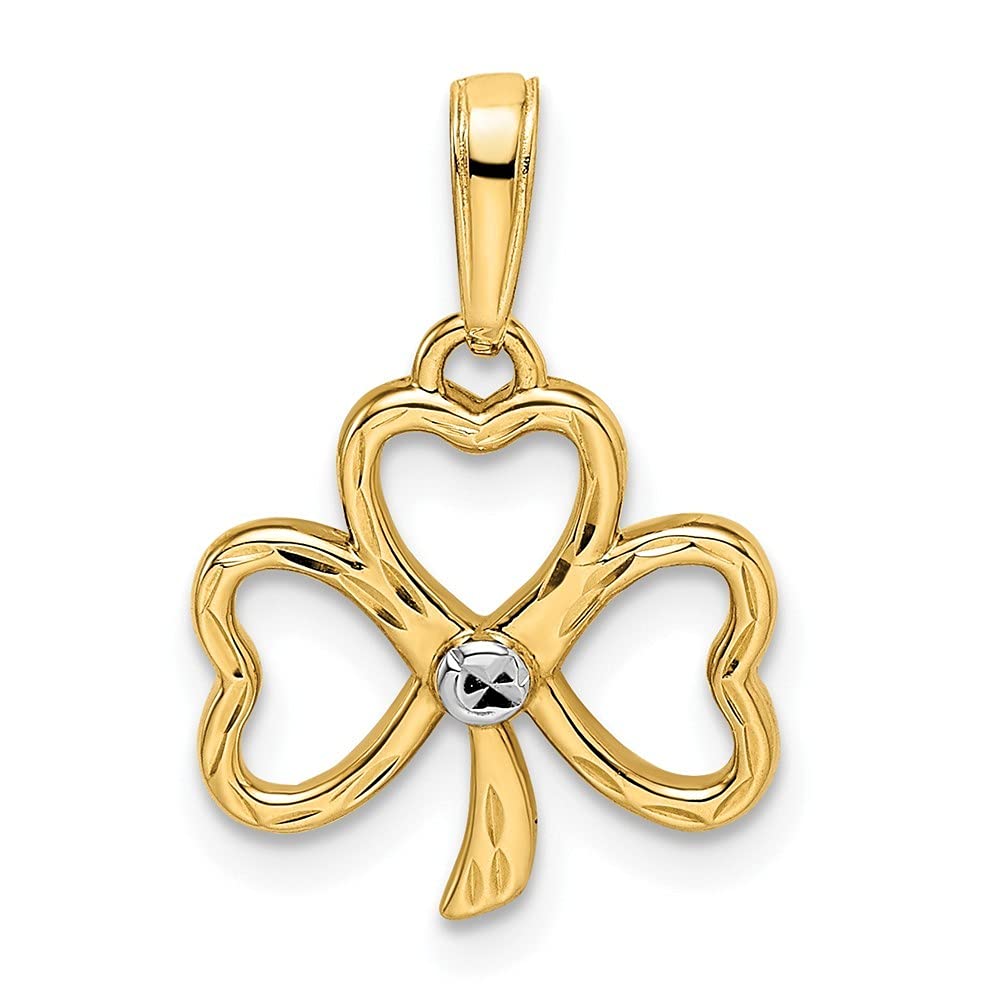 14K White Gold & Rhodium Sparkle Cut Clover Pendant Necklace for Women - Elegant Irish Jewelry Gift for Birthday, Anniversary & Everyday Wear
