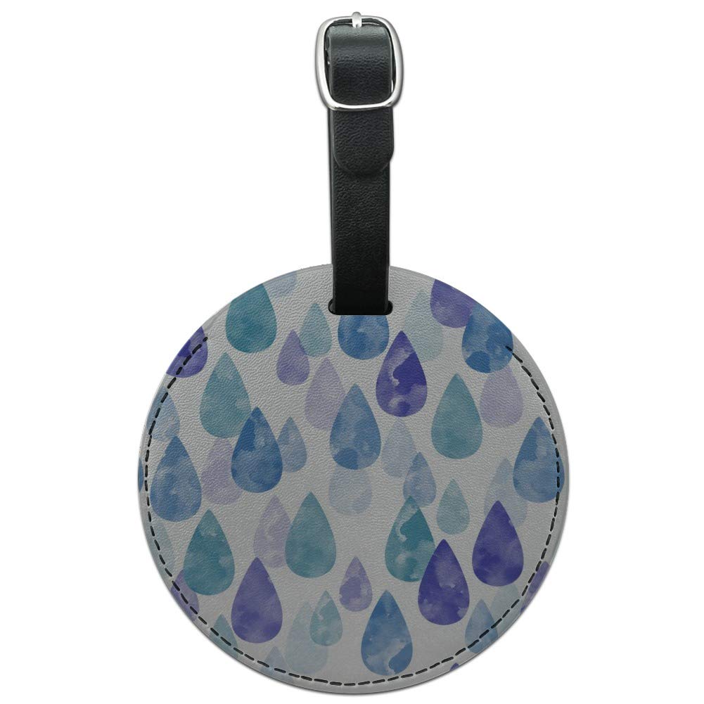 Watercolor Raindrops Pattern Round Leather Luggage Tag - Personalized Suitcase ID Tag for Travel Bags & Carry-Ons - Perfect for Airports, Business Trips & Vacation Identification