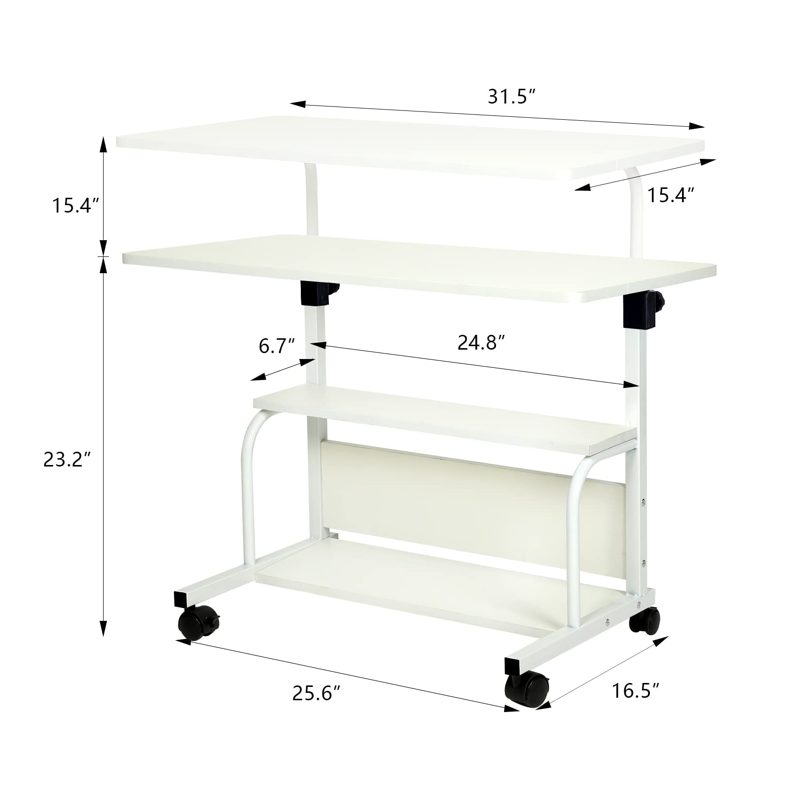 Portable Rolling Desk with Wheels, Adjustable Height for Home Office & Study - 32