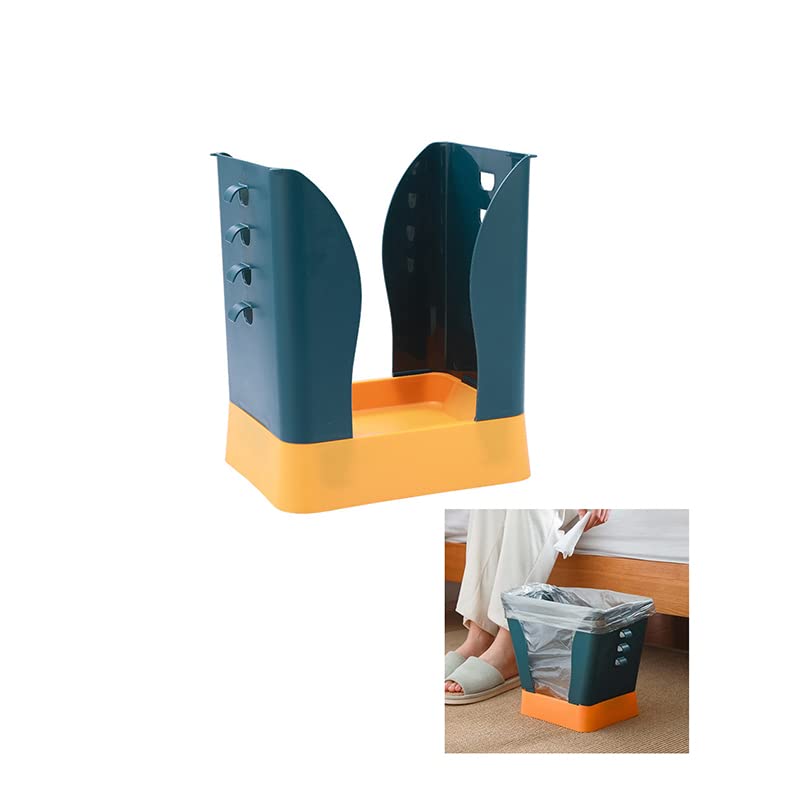 Foldable Adjustable Trash Can - Portable Expandable Kitchen Waste Bin for Home, Office & Travel - Plastic Storage Container (Blue & Yellow) - Perfect for Small Spaces, Camping & Dorm Rooms