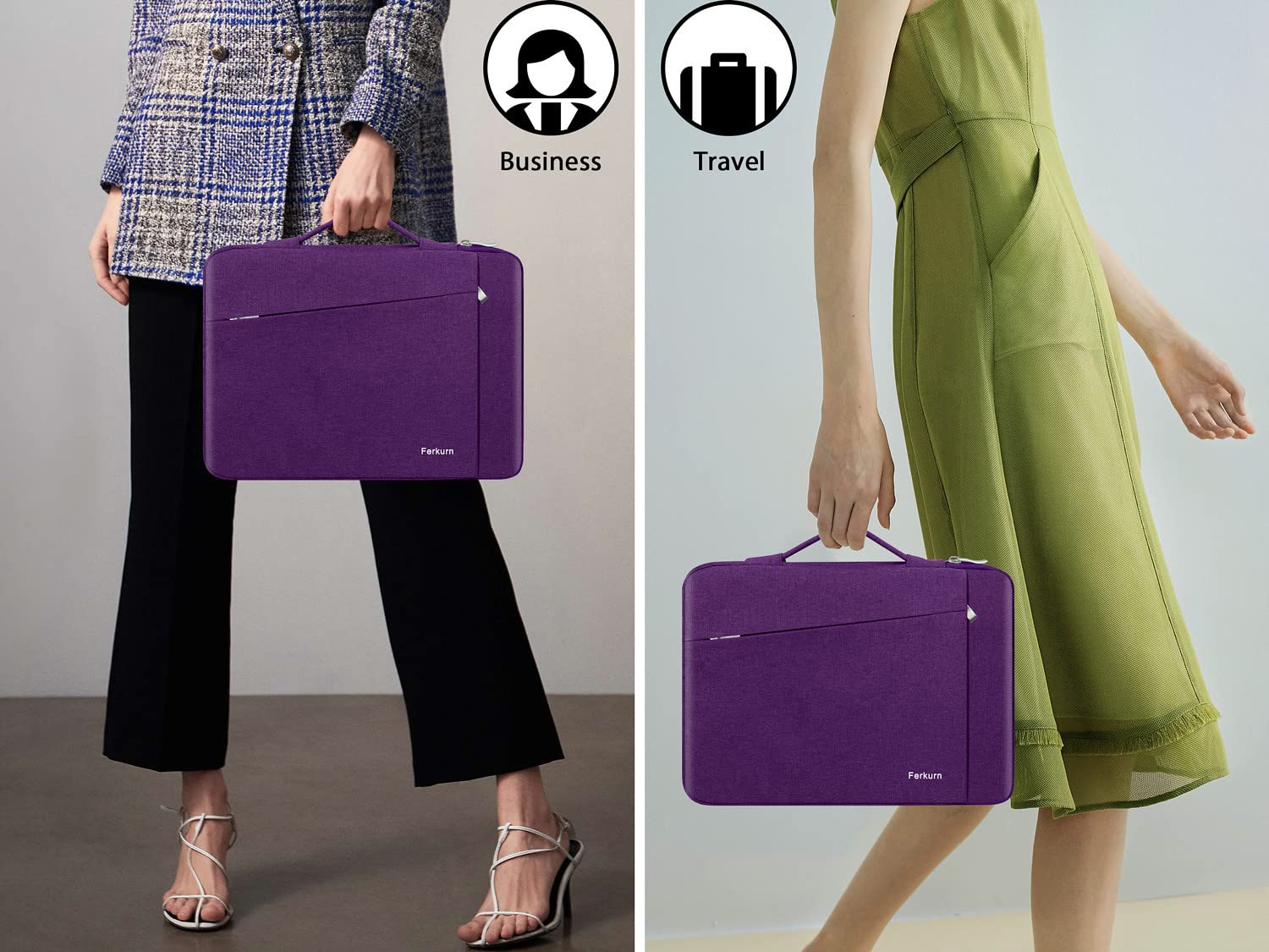 Ferkurn 14 Inch Purple Laptop Sleeve for MacBook Pro 2021, Asus Notebook, Acer Chromebook - Handmade Protective Case with Zipper - Perfect for Work, School & Travel