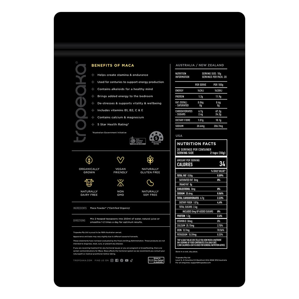 Organic Maca Powder for Energy & Hormone Balance - 100% Pure Peruvian Superfood for Smoothies, Coffee & Baking - Vegan, Gluten-Free & Non-GMO